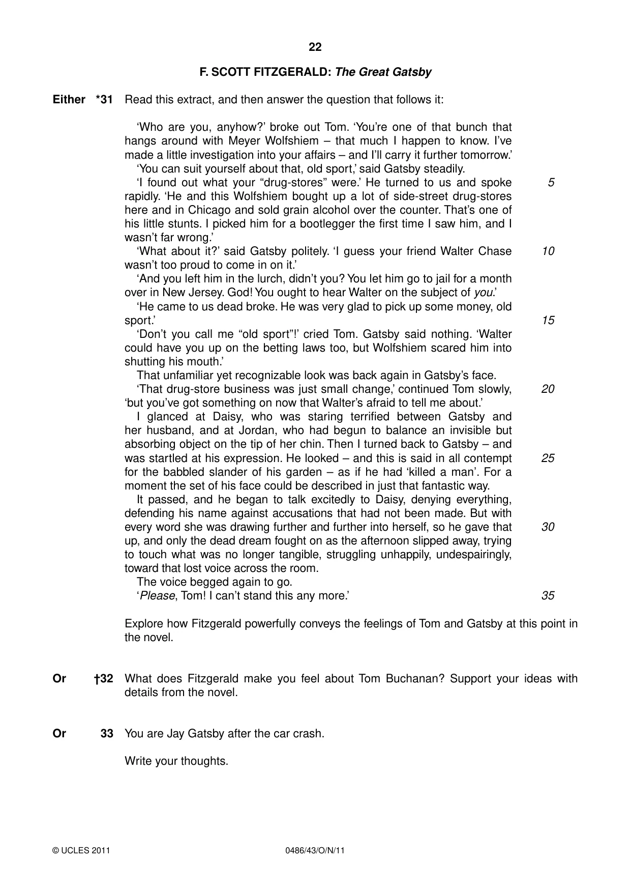 Cambridge IGCSE English - Literature 0486 2011 Oct/Nov Paper 4 · Variant 3 question paper, page 22 of 28