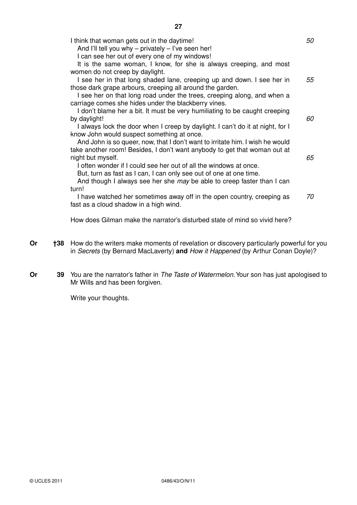 Cambridge IGCSE English - Literature 0486 2011 Oct/Nov Paper 4 · Variant 3 question paper, page 27 of 28