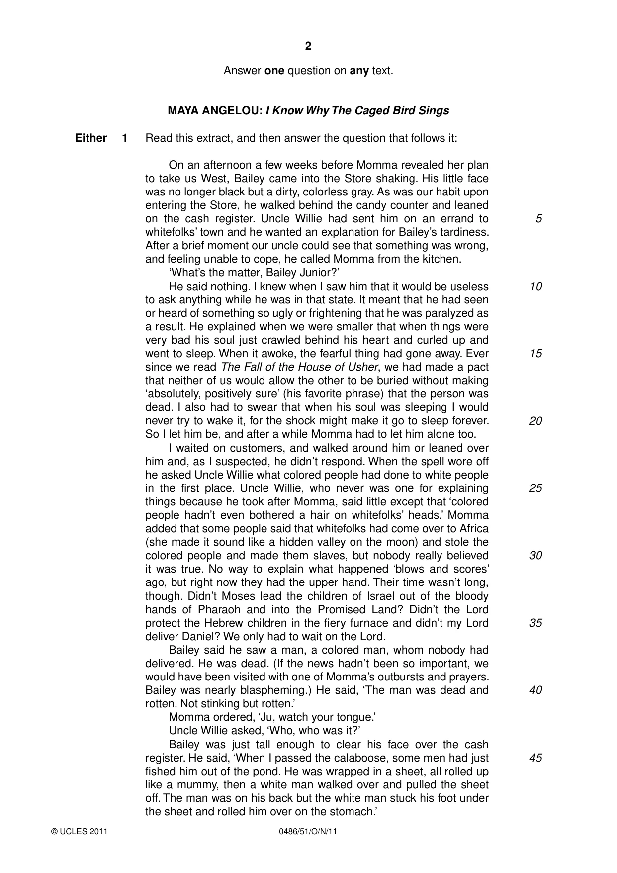Cambridge IGCSE English - Literature 0486 2011 Oct/Nov Paper 5 · Variant 1 question paper, page 2 of 16