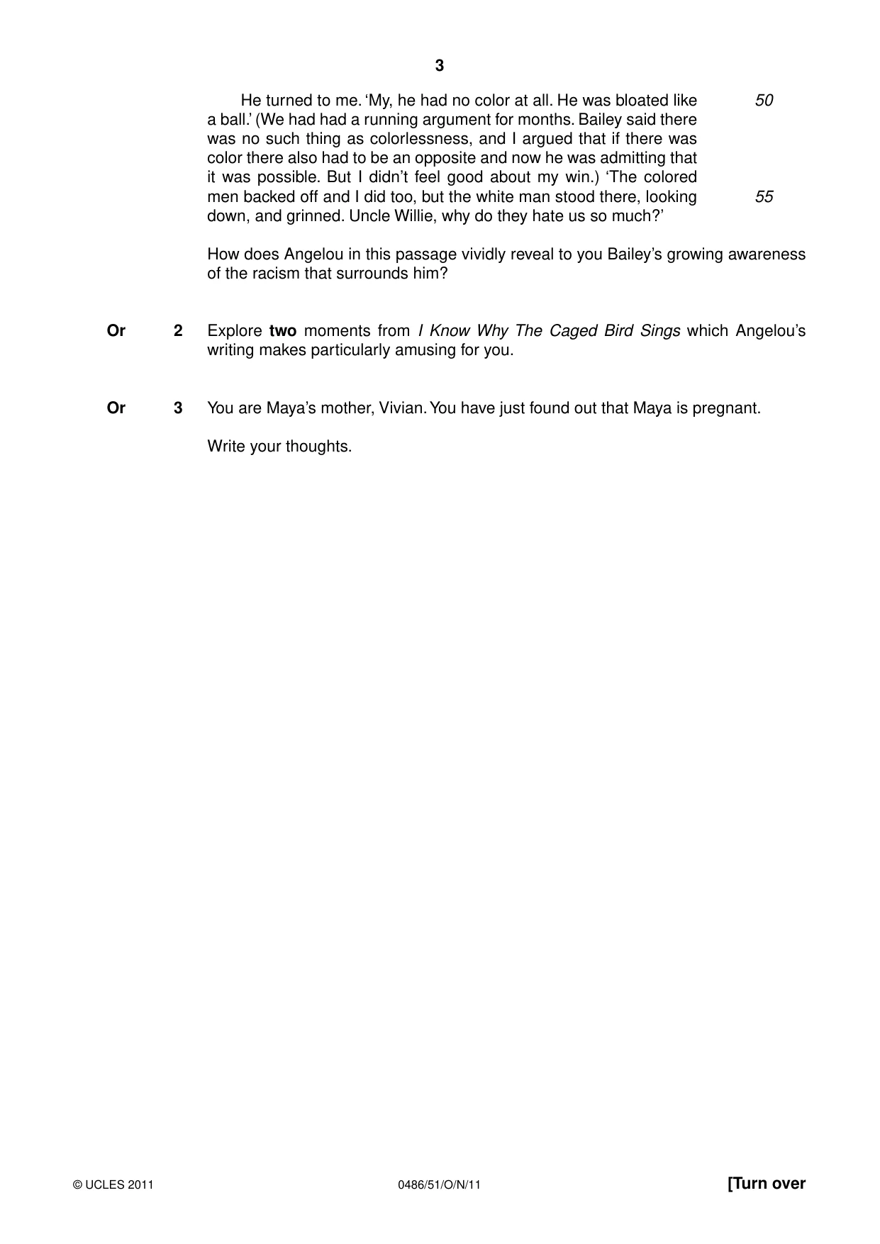 Cambridge IGCSE English - Literature 0486 2011 Oct/Nov Paper 5 · Variant 1 question paper, page 3 of 16
