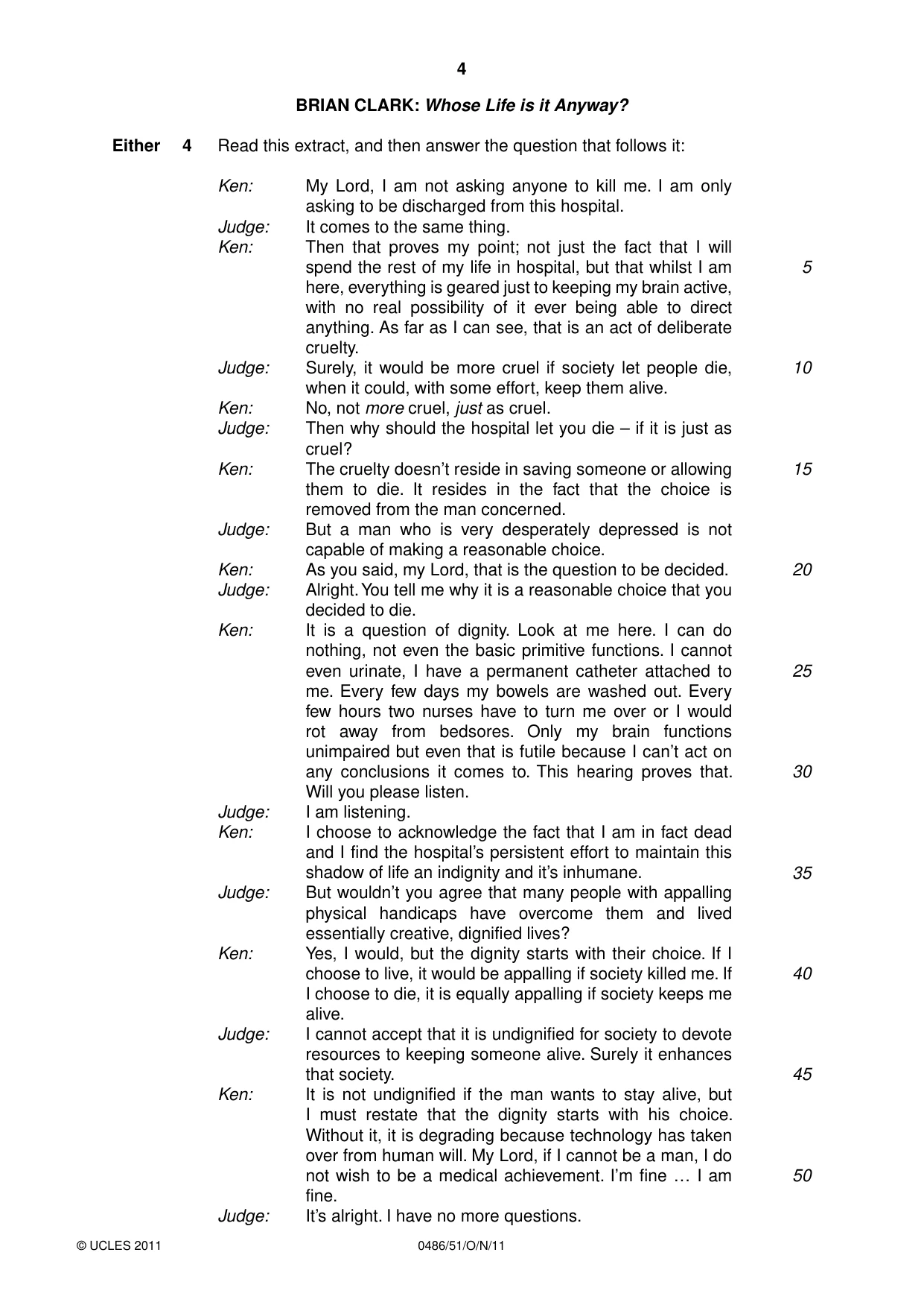 Cambridge IGCSE English - Literature 0486 2011 Oct/Nov Paper 5 · Variant 1 question paper, page 4 of 16
