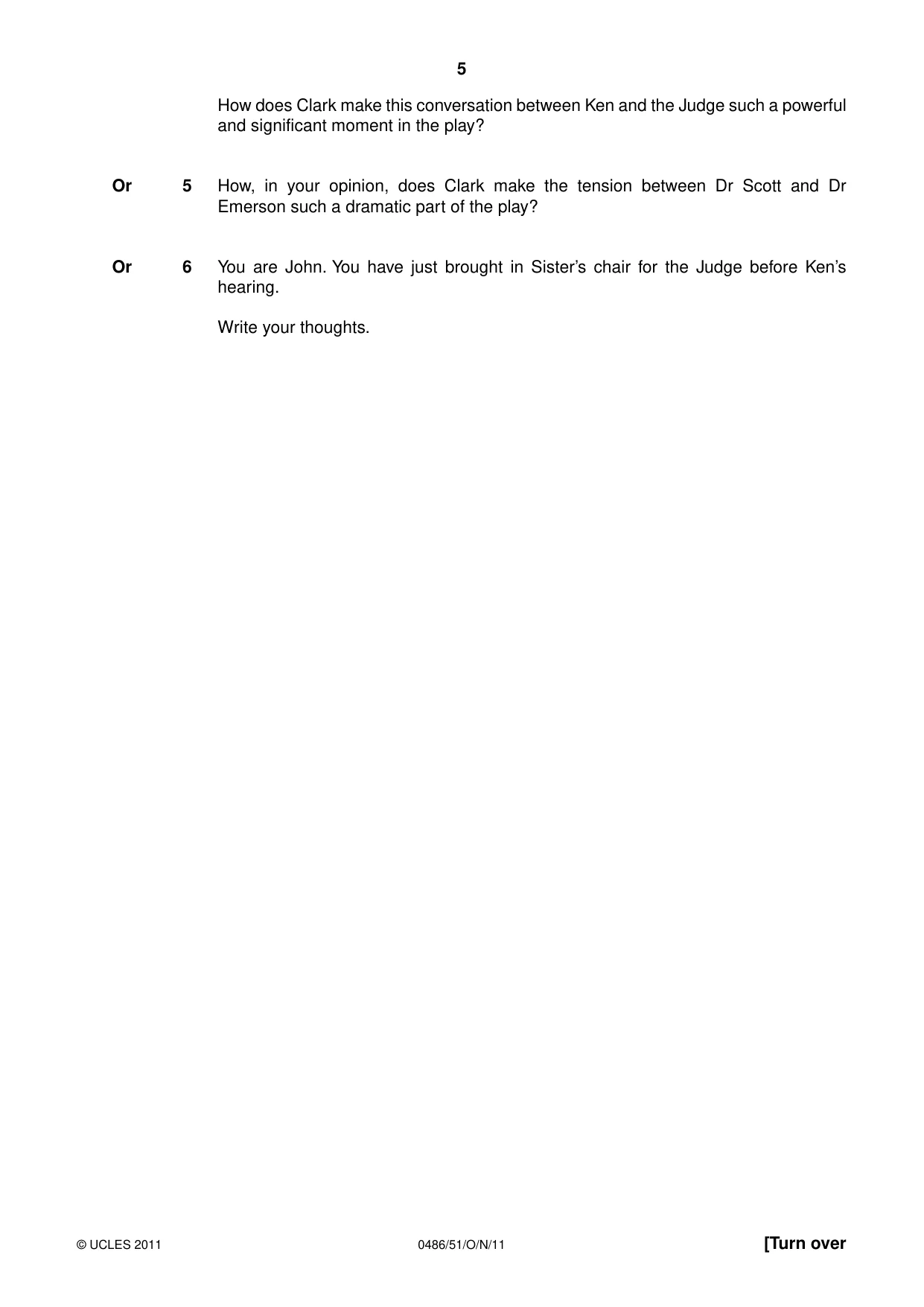 Cambridge IGCSE English - Literature 0486 2011 Oct/Nov Paper 5 · Variant 1 question paper, page 5 of 16