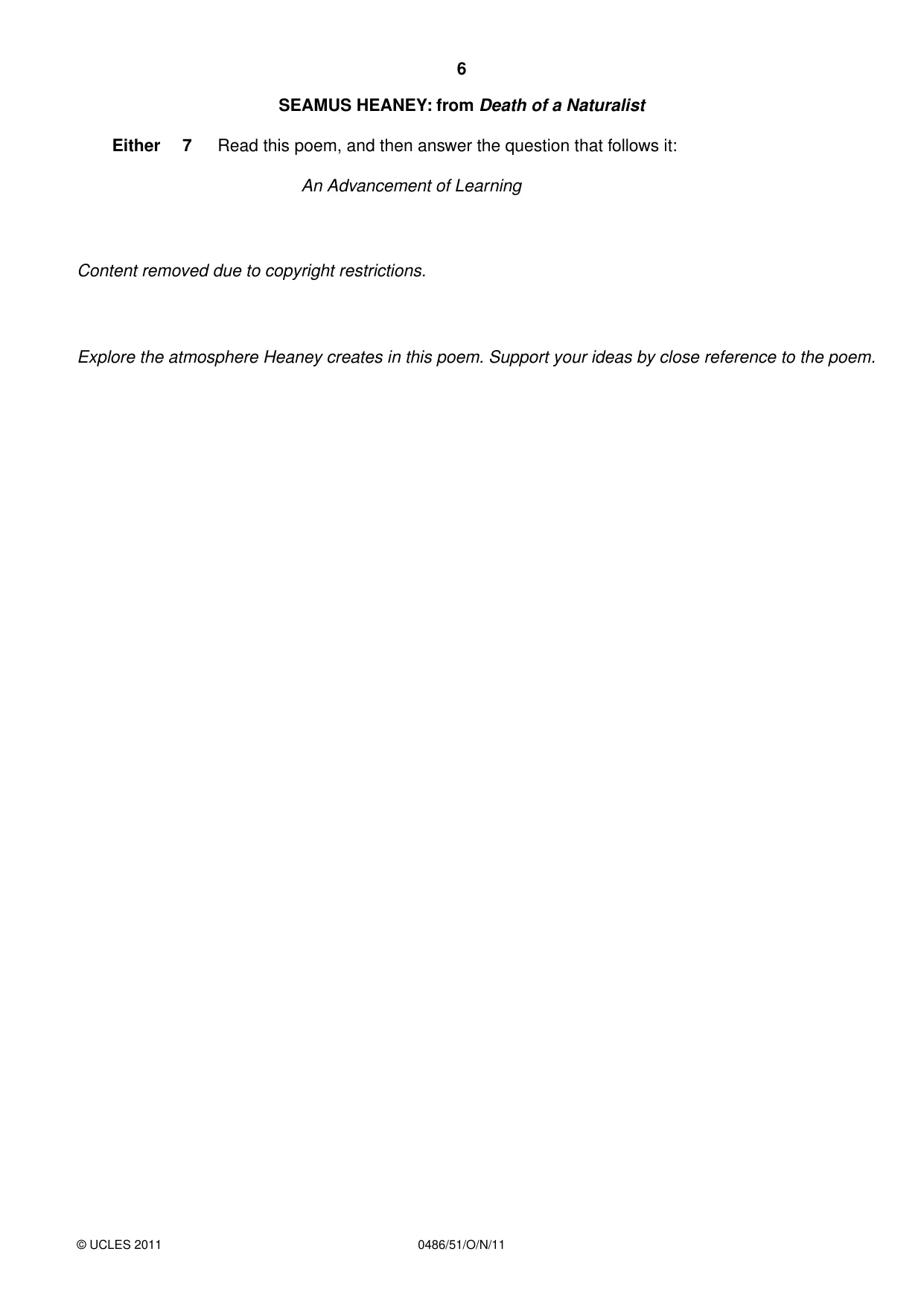 Cambridge IGCSE English - Literature 0486 2011 Oct/Nov Paper 5 · Variant 1 question paper, page 6 of 16