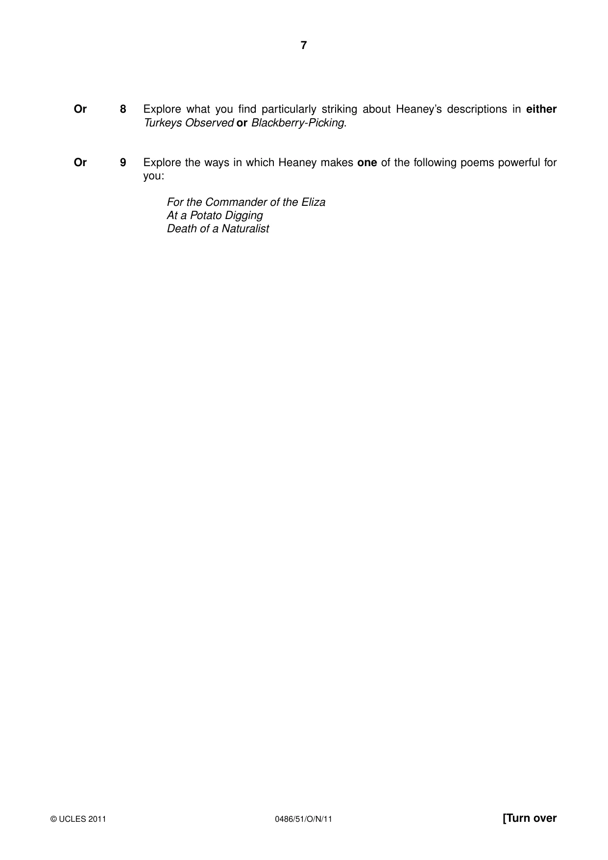 Cambridge IGCSE English - Literature 0486 2011 Oct/Nov Paper 5 · Variant 1 question paper, page 7 of 16