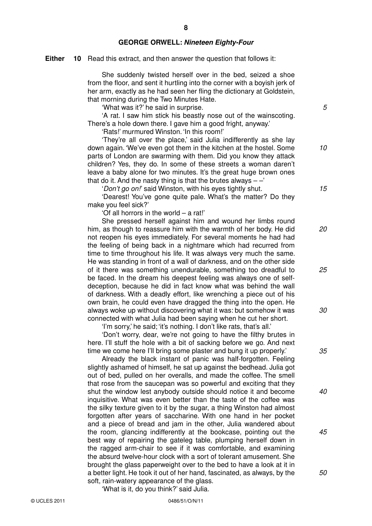 Cambridge IGCSE English - Literature 0486 2011 Oct/Nov Paper 5 · Variant 1 question paper, page 8 of 16