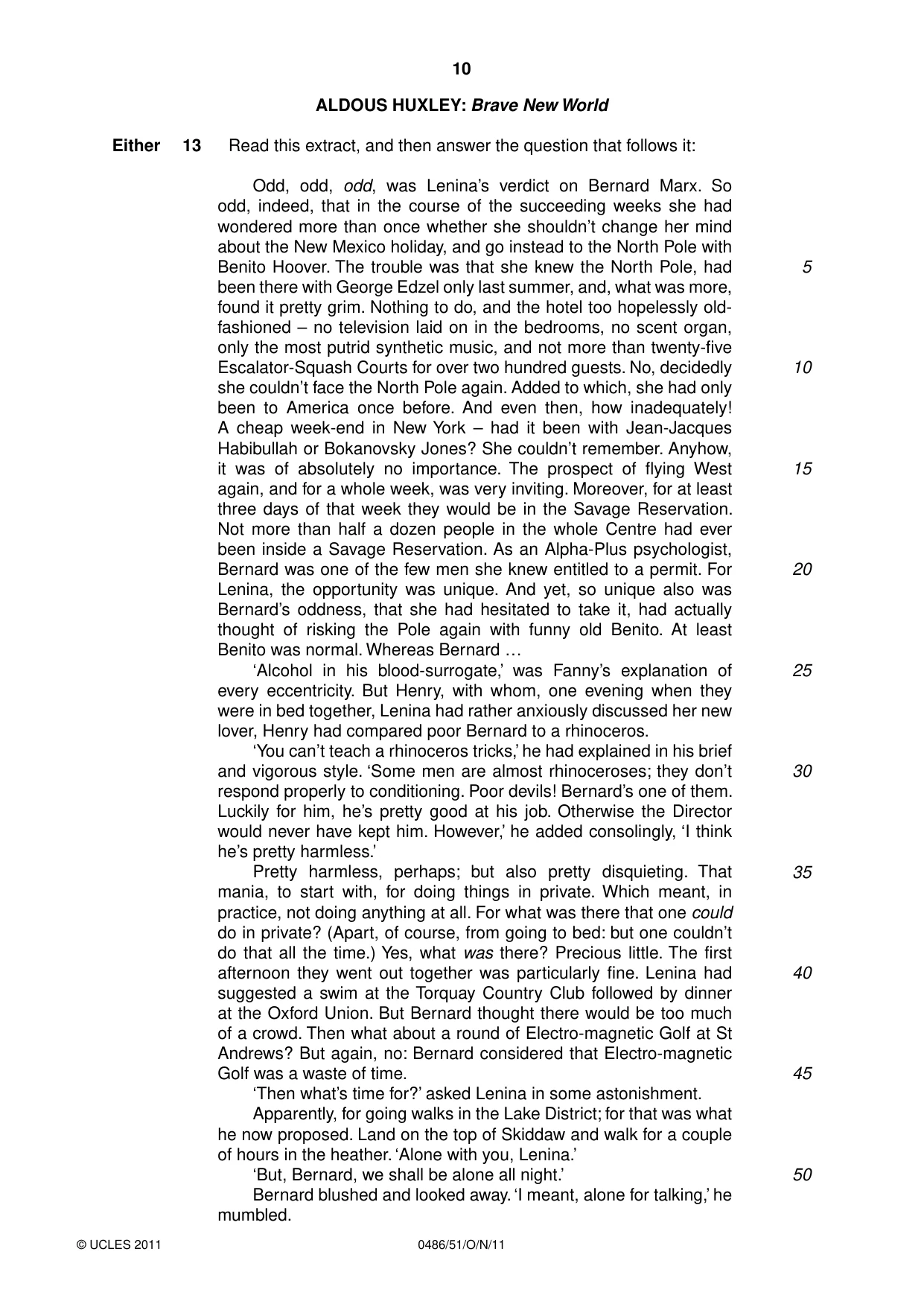 Cambridge IGCSE English - Literature 0486 2011 Oct/Nov Paper 5 · Variant 1 question paper, page 10 of 16