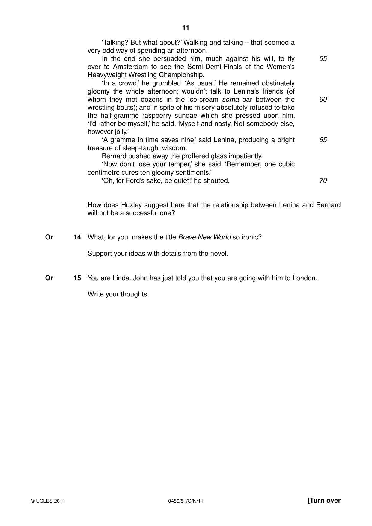Cambridge IGCSE English - Literature 0486 2011 Oct/Nov Paper 5 · Variant 1 question paper, page 11 of 16