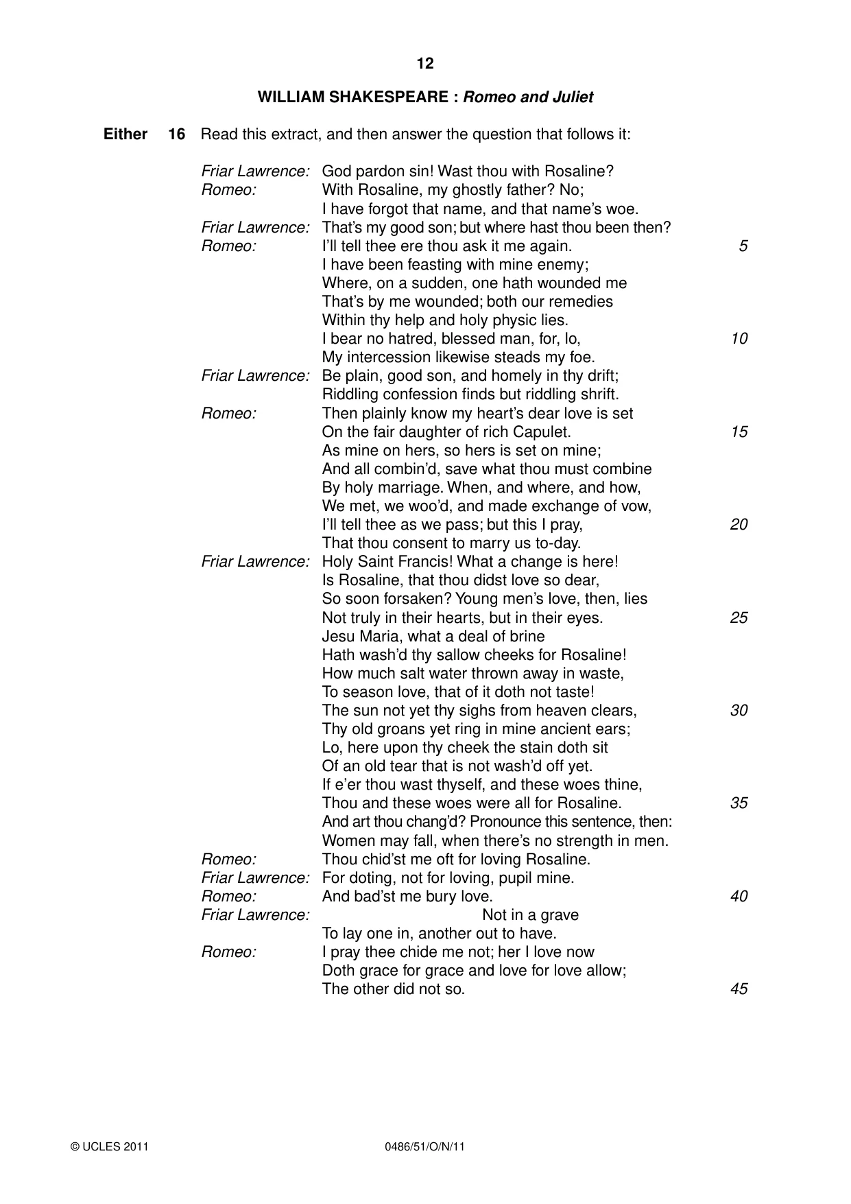 Cambridge IGCSE English - Literature 0486 2011 Oct/Nov Paper 5 · Variant 1 question paper, page 12 of 16