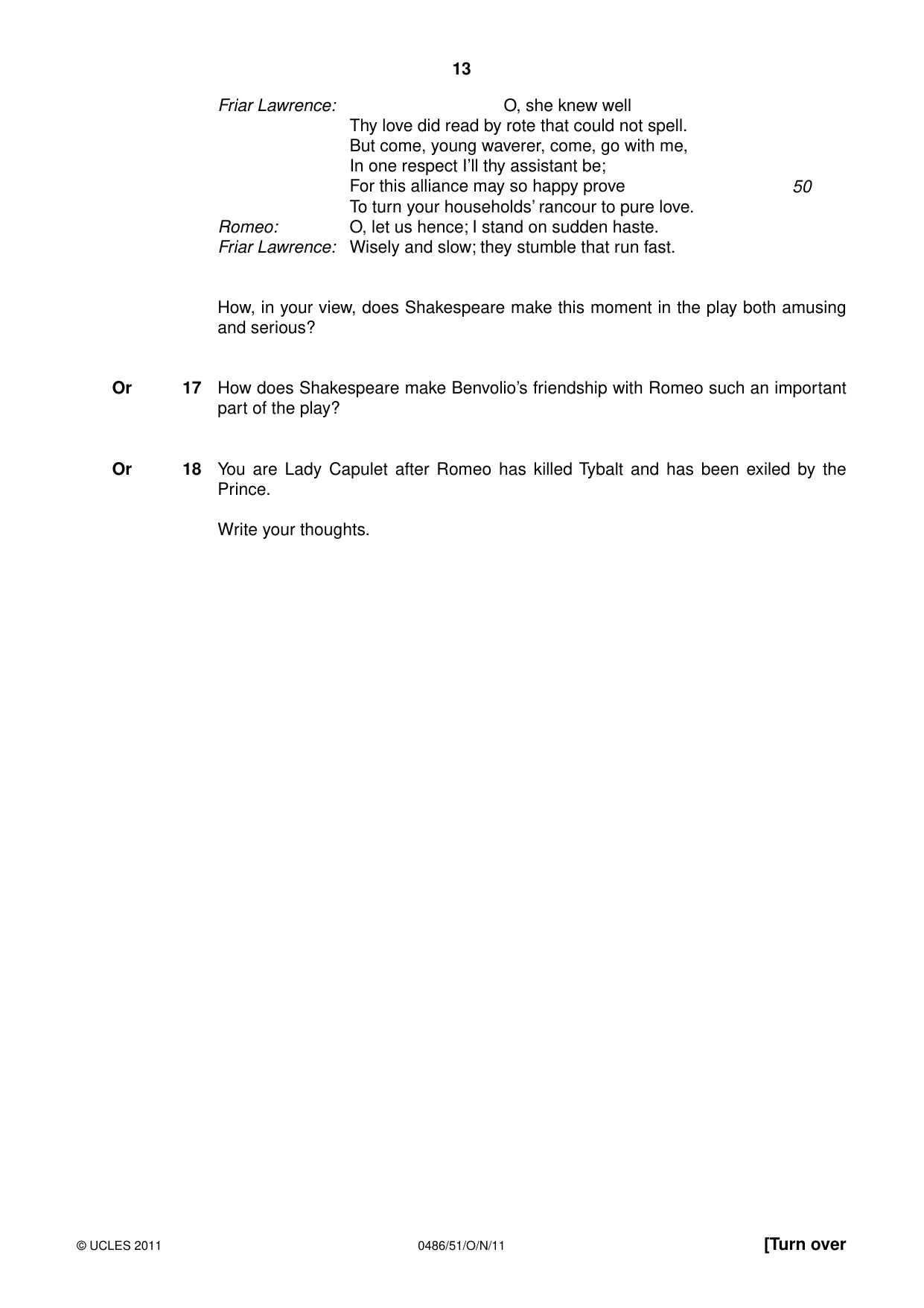Cambridge IGCSE English - Literature 0486 2011 Oct/Nov Paper 5 · Variant 1 question paper, page 13 of 16
