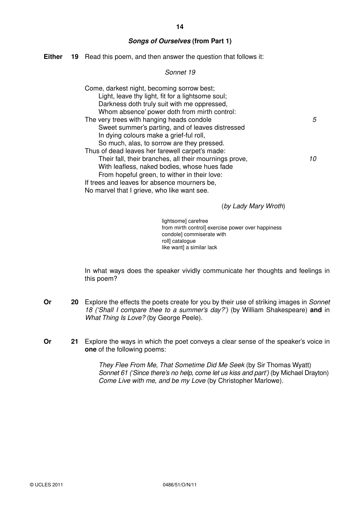 Cambridge IGCSE English - Literature 0486 2011 Oct/Nov Paper 5 · Variant 1 question paper, page 14 of 16