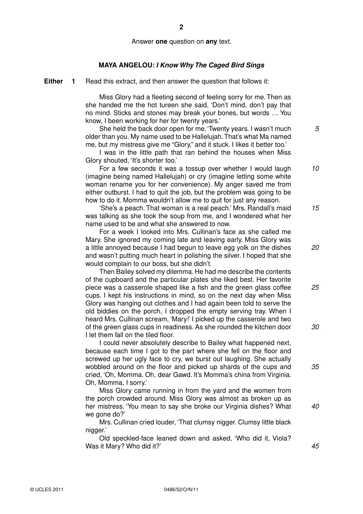 Cambridge IGCSE English - Literature 0486 2011 Oct/Nov Paper 5 · Variant 2 question paper, page 2 of 16