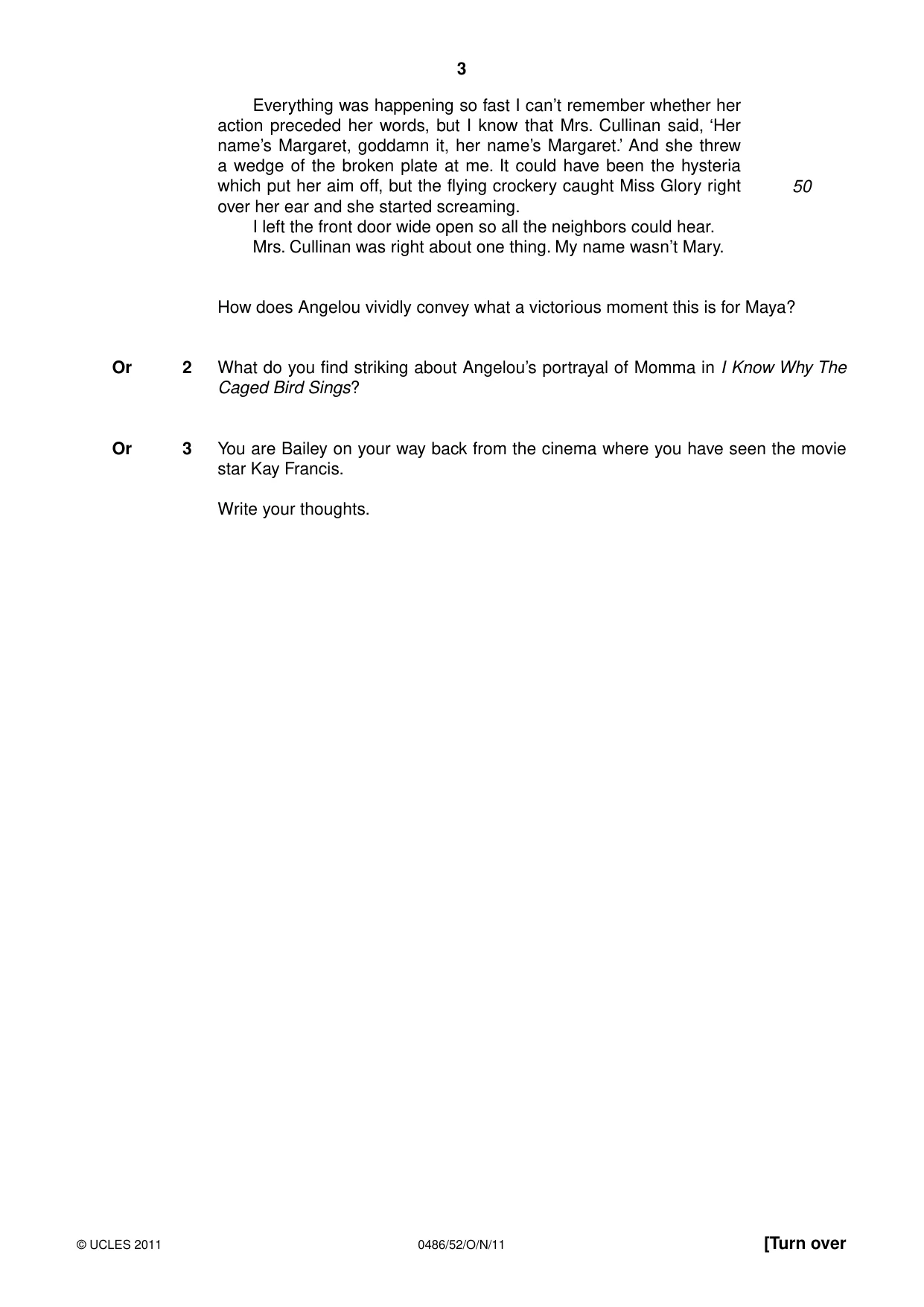 Cambridge IGCSE English - Literature 0486 2011 Oct/Nov Paper 5 · Variant 2 question paper, page 3 of 16