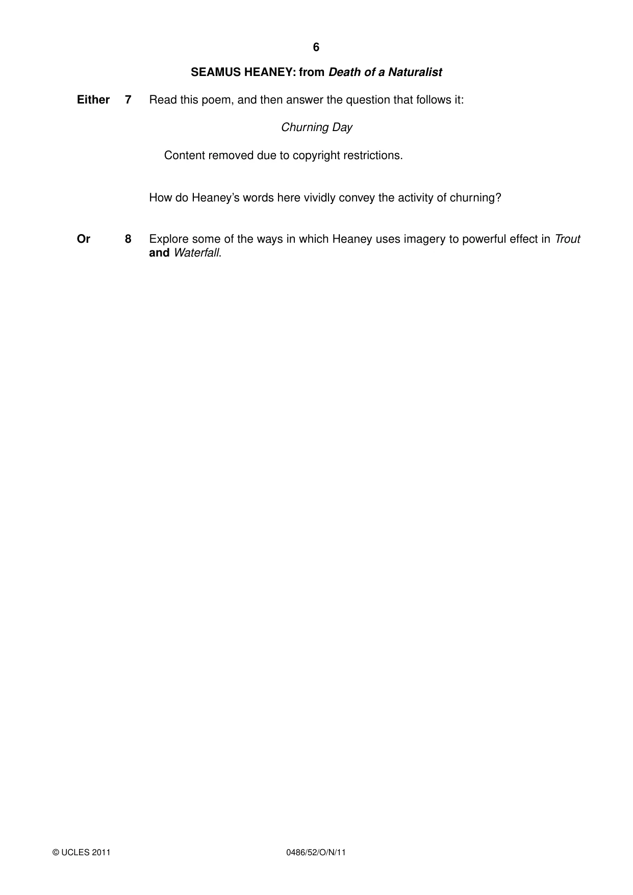 Cambridge IGCSE English - Literature 0486 2011 Oct/Nov Paper 5 · Variant 2 question paper, page 6 of 16