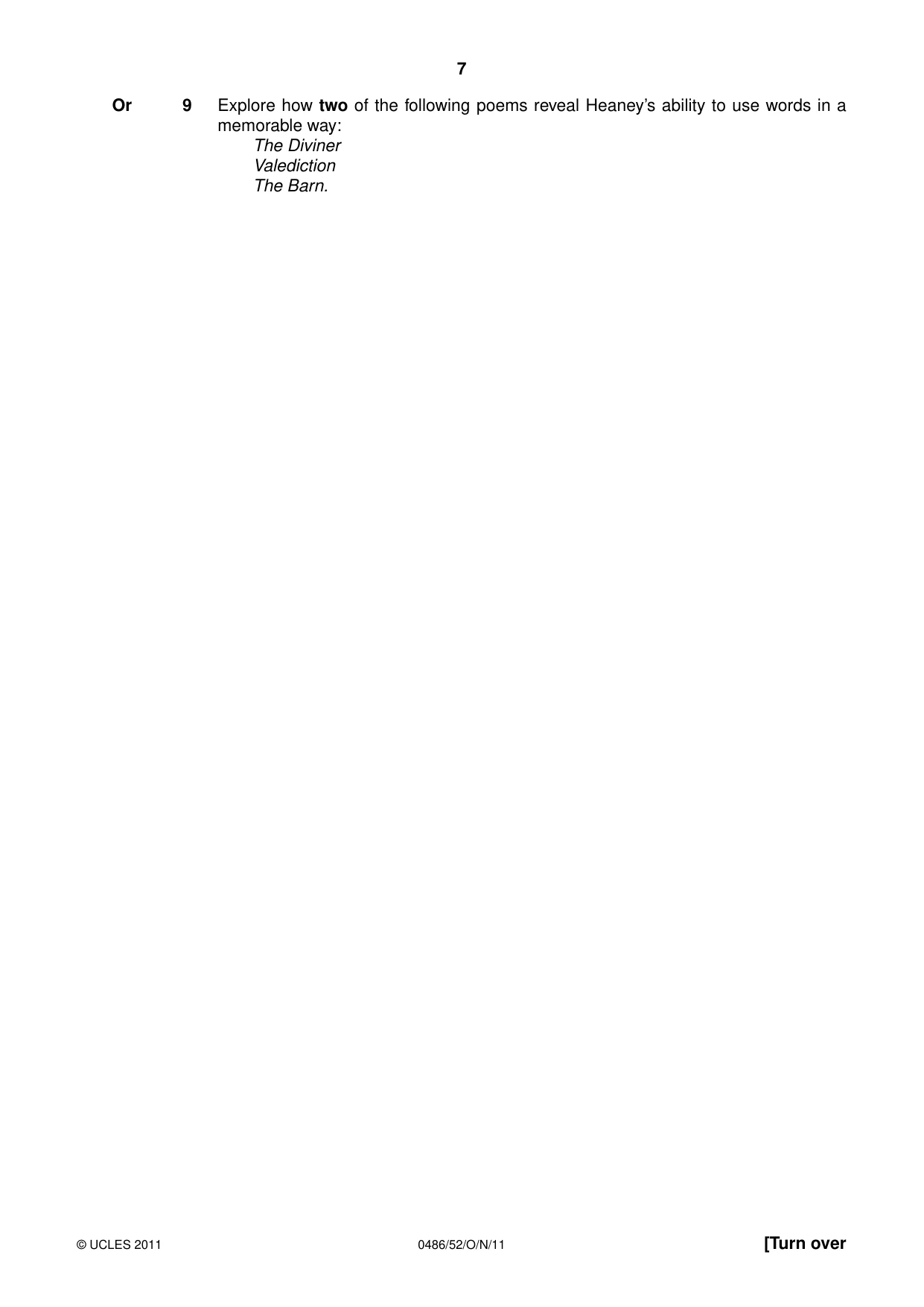 Cambridge IGCSE English - Literature 0486 2011 Oct/Nov Paper 5 · Variant 2 question paper, page 7 of 16
