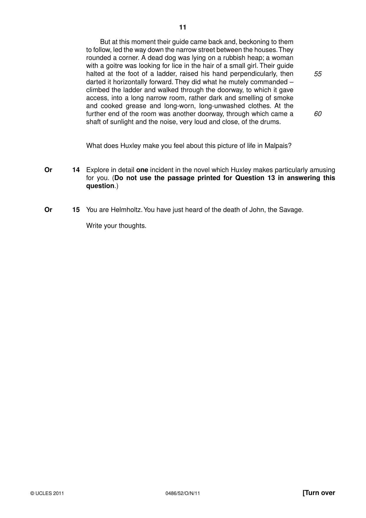 Cambridge IGCSE English - Literature 0486 2011 Oct/Nov Paper 5 · Variant 2 question paper, page 11 of 16
