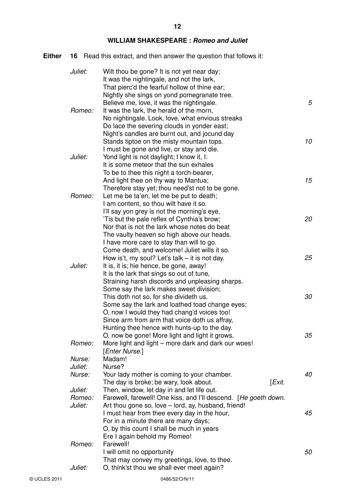 Cambridge IGCSE English - Literature 0486 2011 Oct/Nov Paper 5 · Variant 2 question paper, page 12 of 16