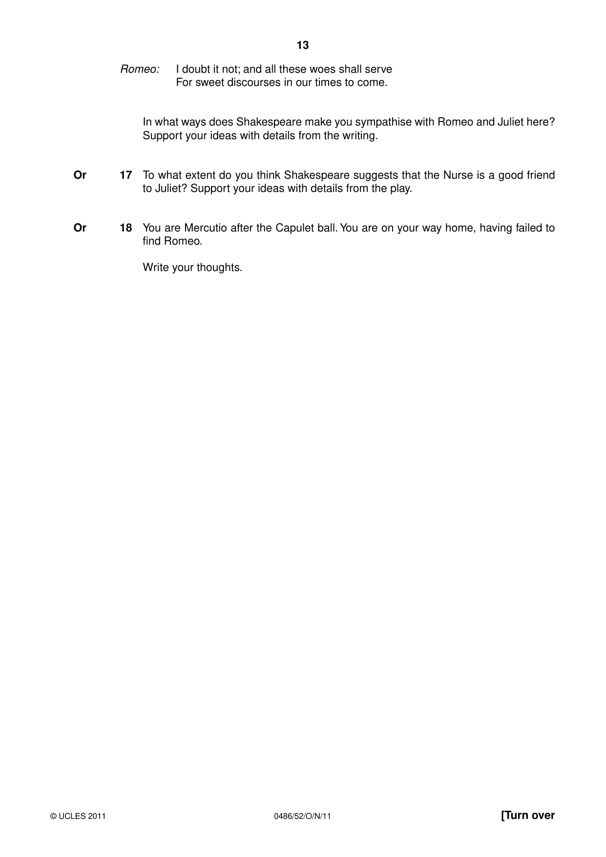 Cambridge IGCSE English - Literature 0486 2011 Oct/Nov Paper 5 · Variant 2 question paper, page 13 of 16