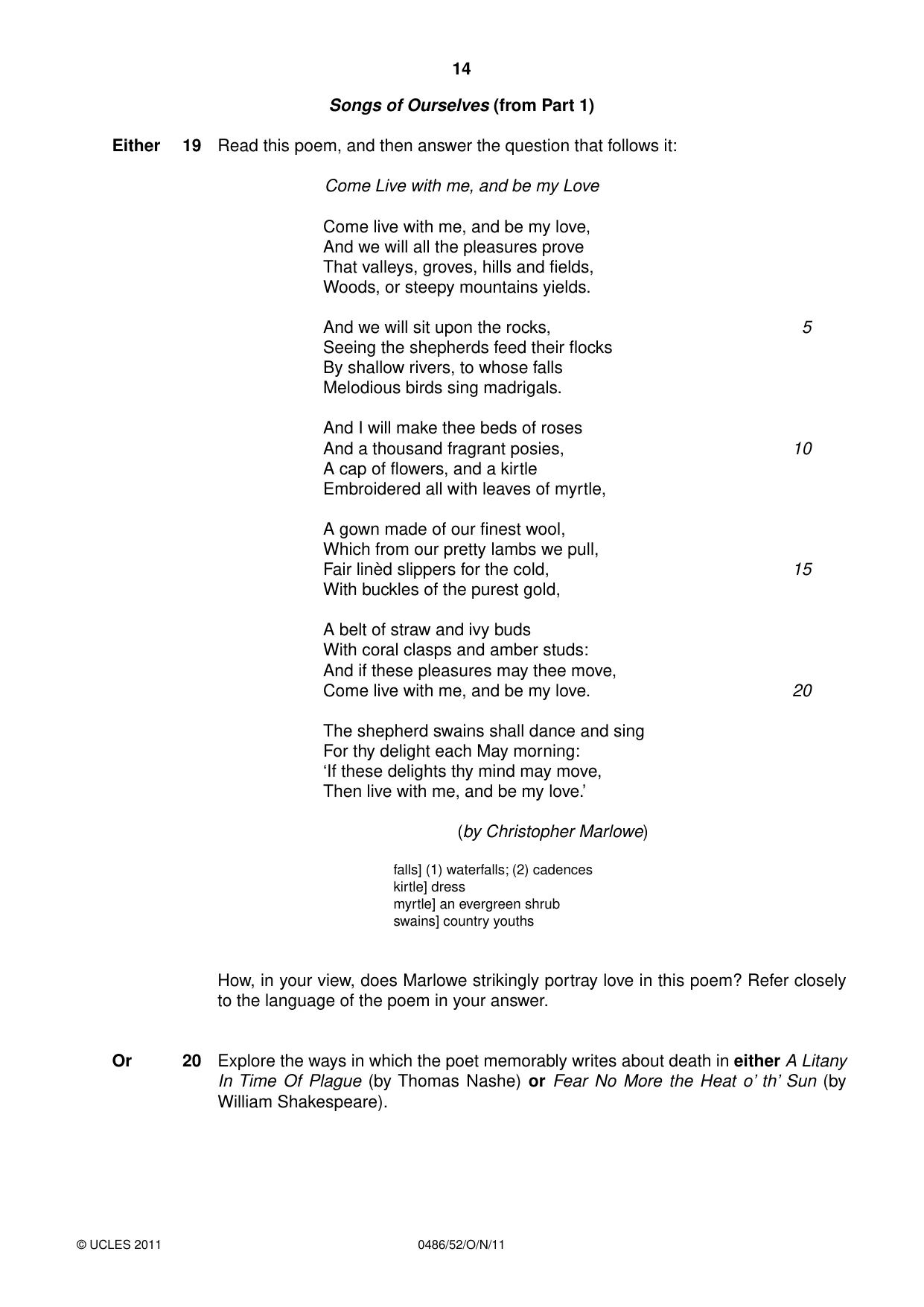 Cambridge IGCSE English - Literature 0486 2011 Oct/Nov Paper 5 · Variant 2 question paper, page 14 of 16