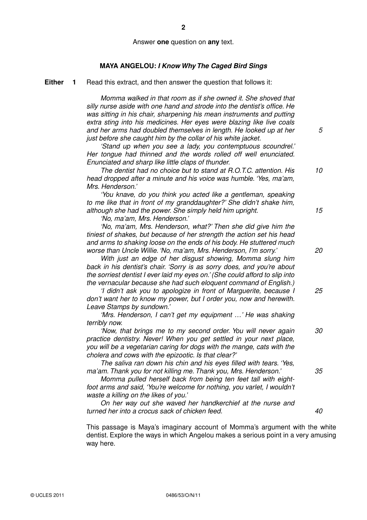Cambridge IGCSE English - Literature 0486 2011 Oct/Nov Paper 5 · Variant 3 question paper, page 2 of 16