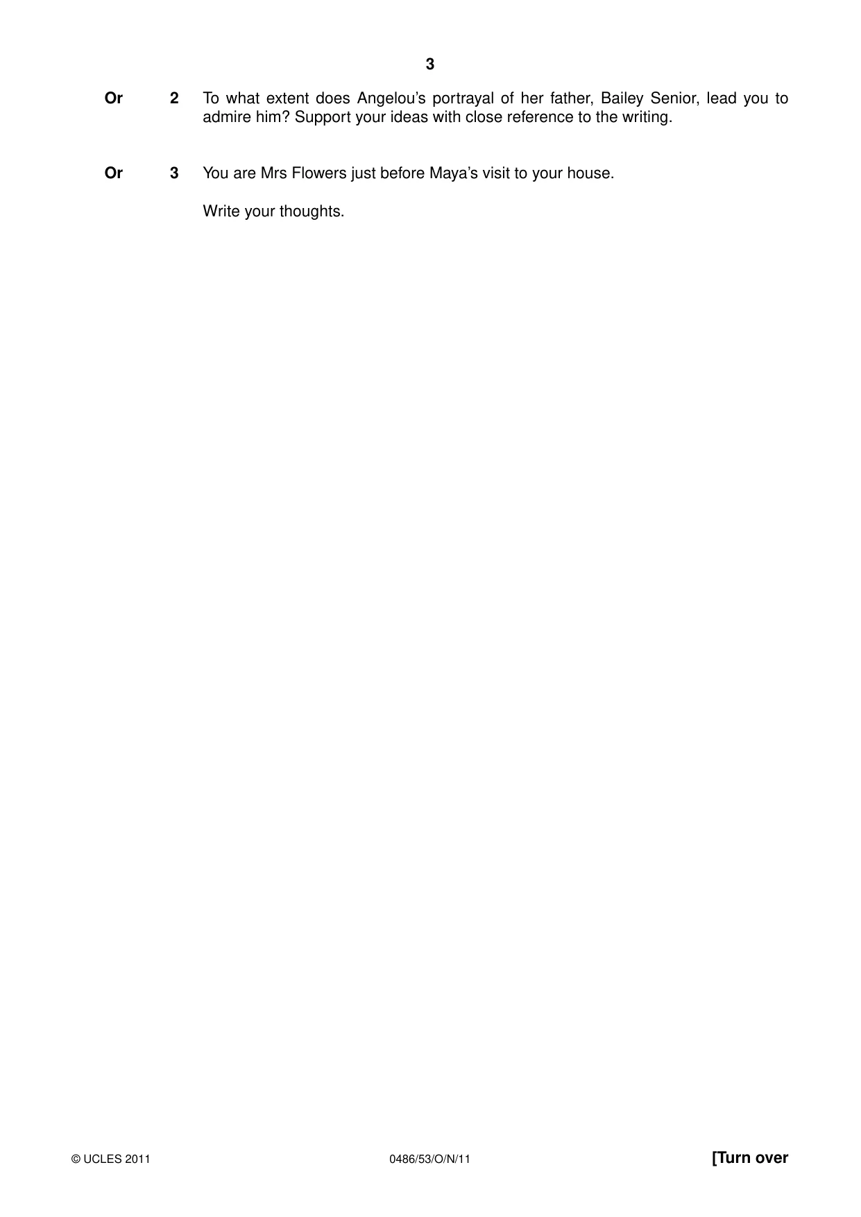 Cambridge IGCSE English - Literature 0486 2011 Oct/Nov Paper 5 · Variant 3 question paper, page 3 of 16