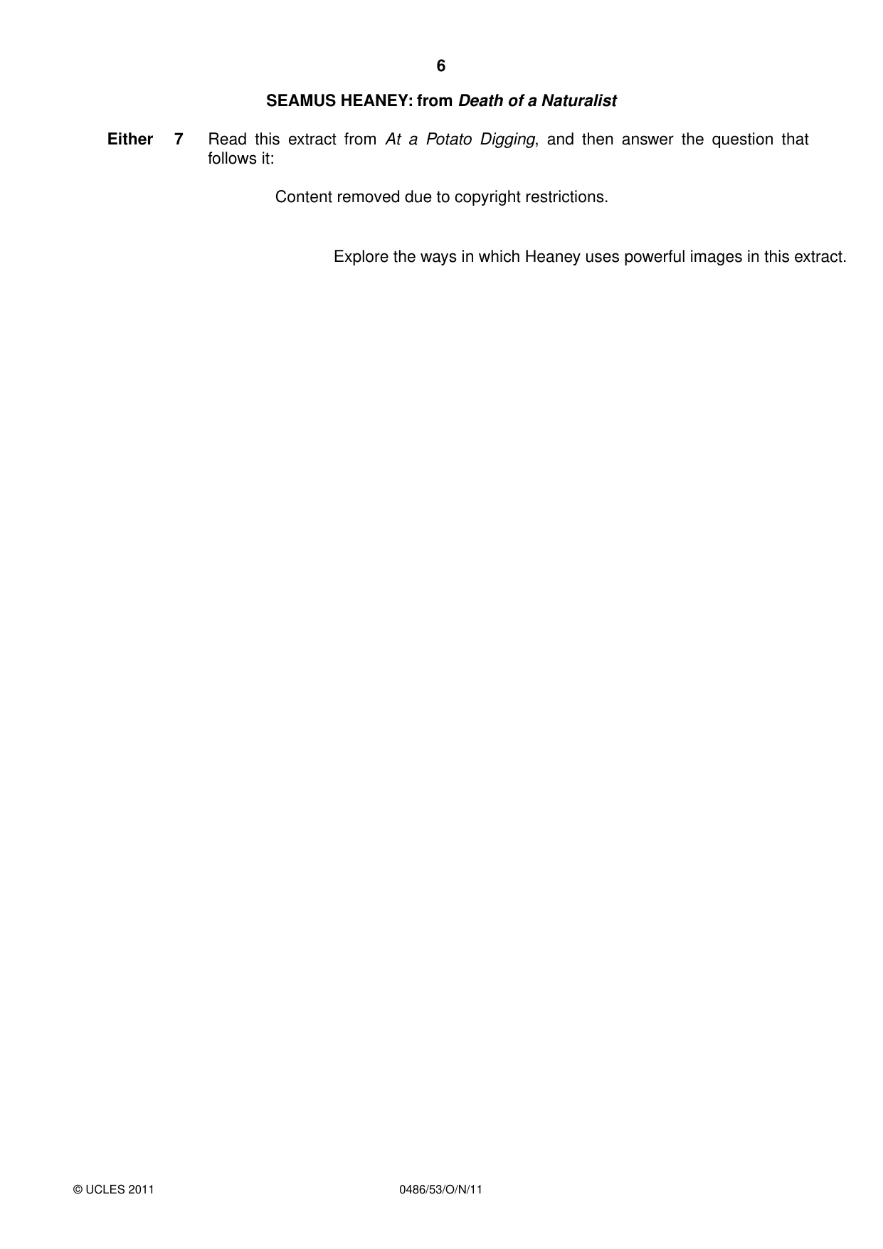 Cambridge IGCSE English - Literature 0486 2011 Oct/Nov Paper 5 · Variant 3 question paper, page 6 of 16