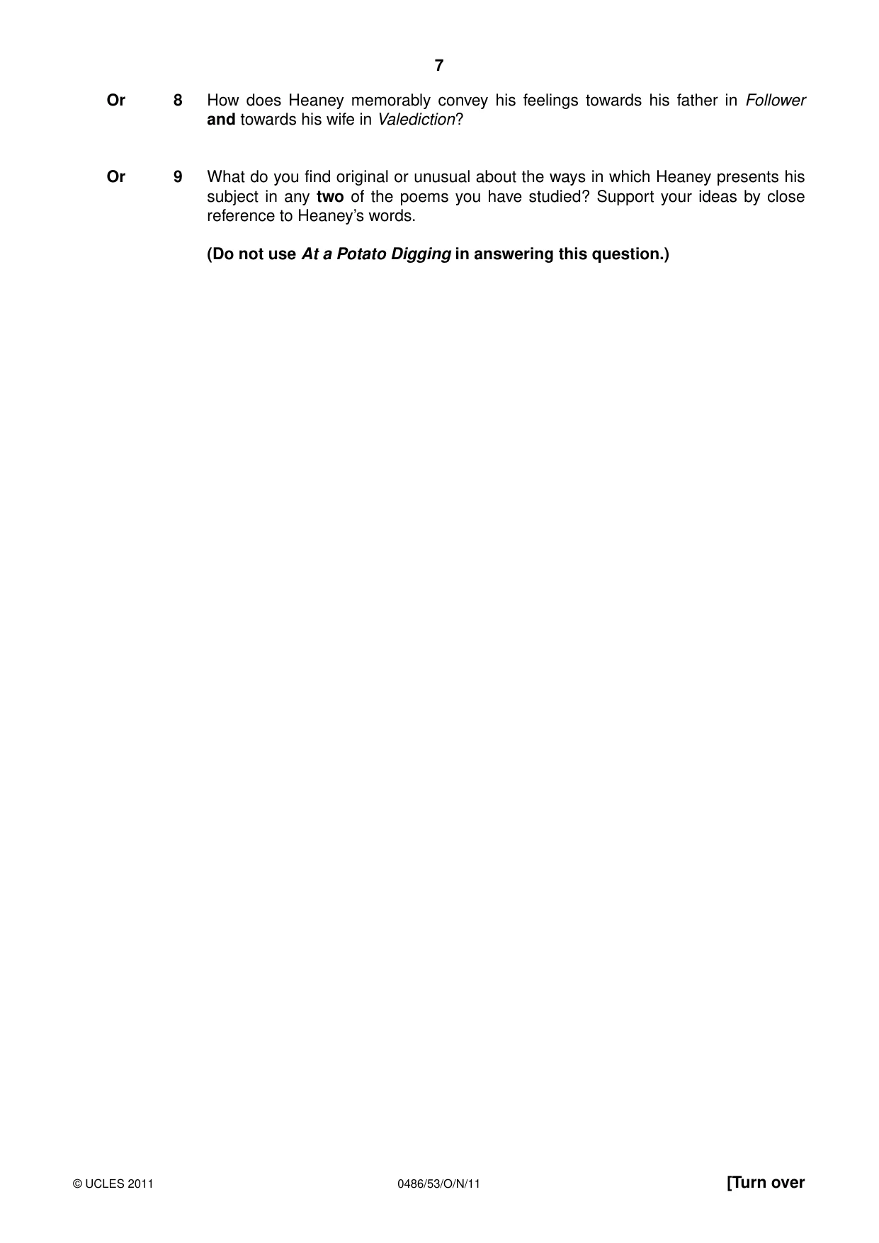Cambridge IGCSE English - Literature 0486 2011 Oct/Nov Paper 5 · Variant 3 question paper, page 7 of 16