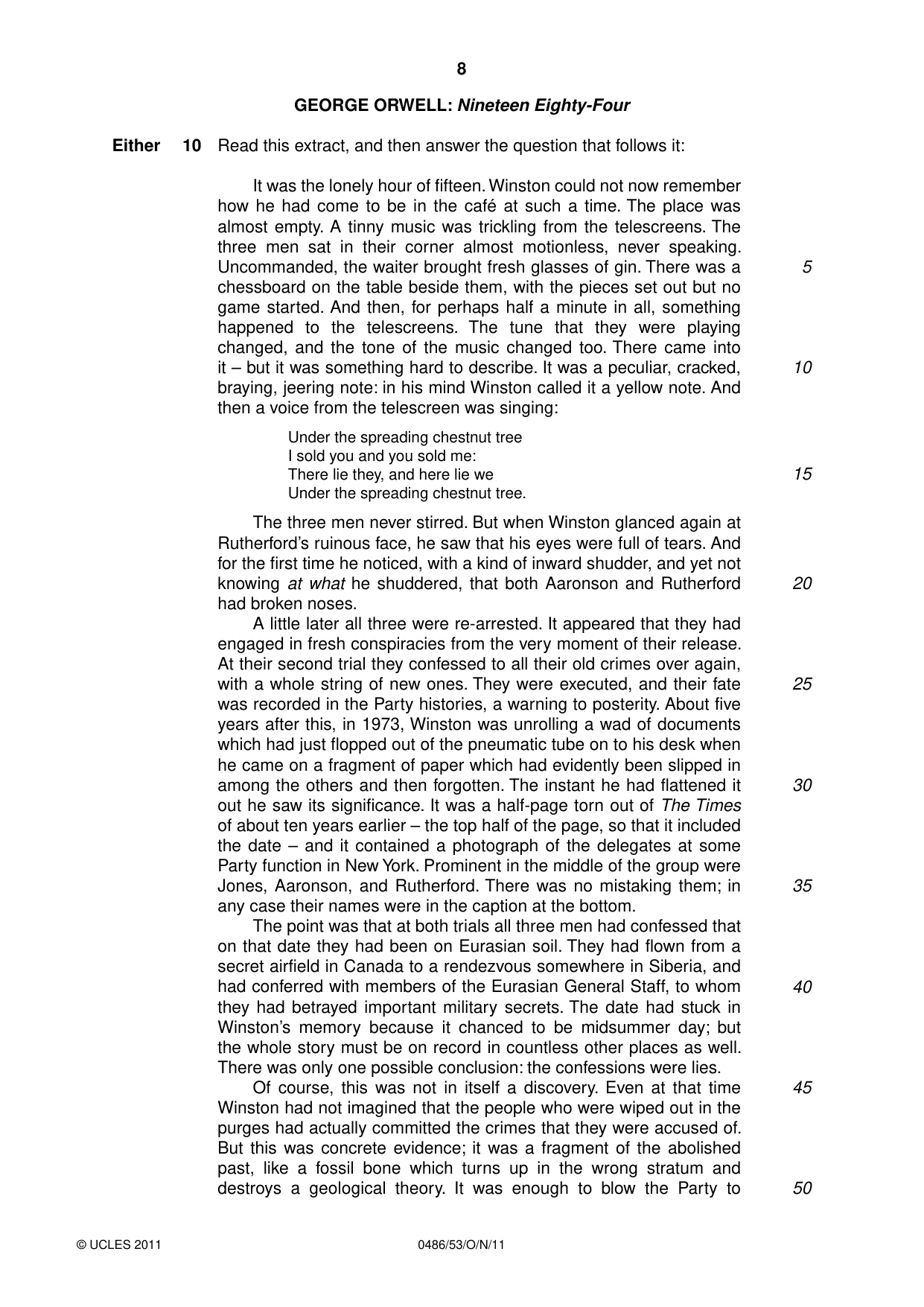 Cambridge IGCSE English - Literature 0486 2011 Oct/Nov Paper 5 · Variant 3 question paper, page 8 of 16