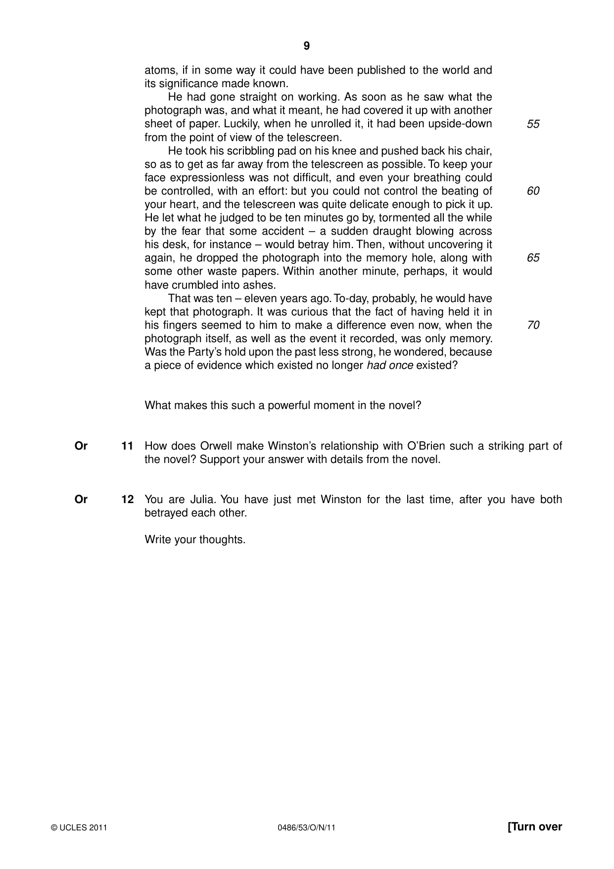 Cambridge IGCSE English - Literature 0486 2011 Oct/Nov Paper 5 · Variant 3 question paper, page 9 of 16