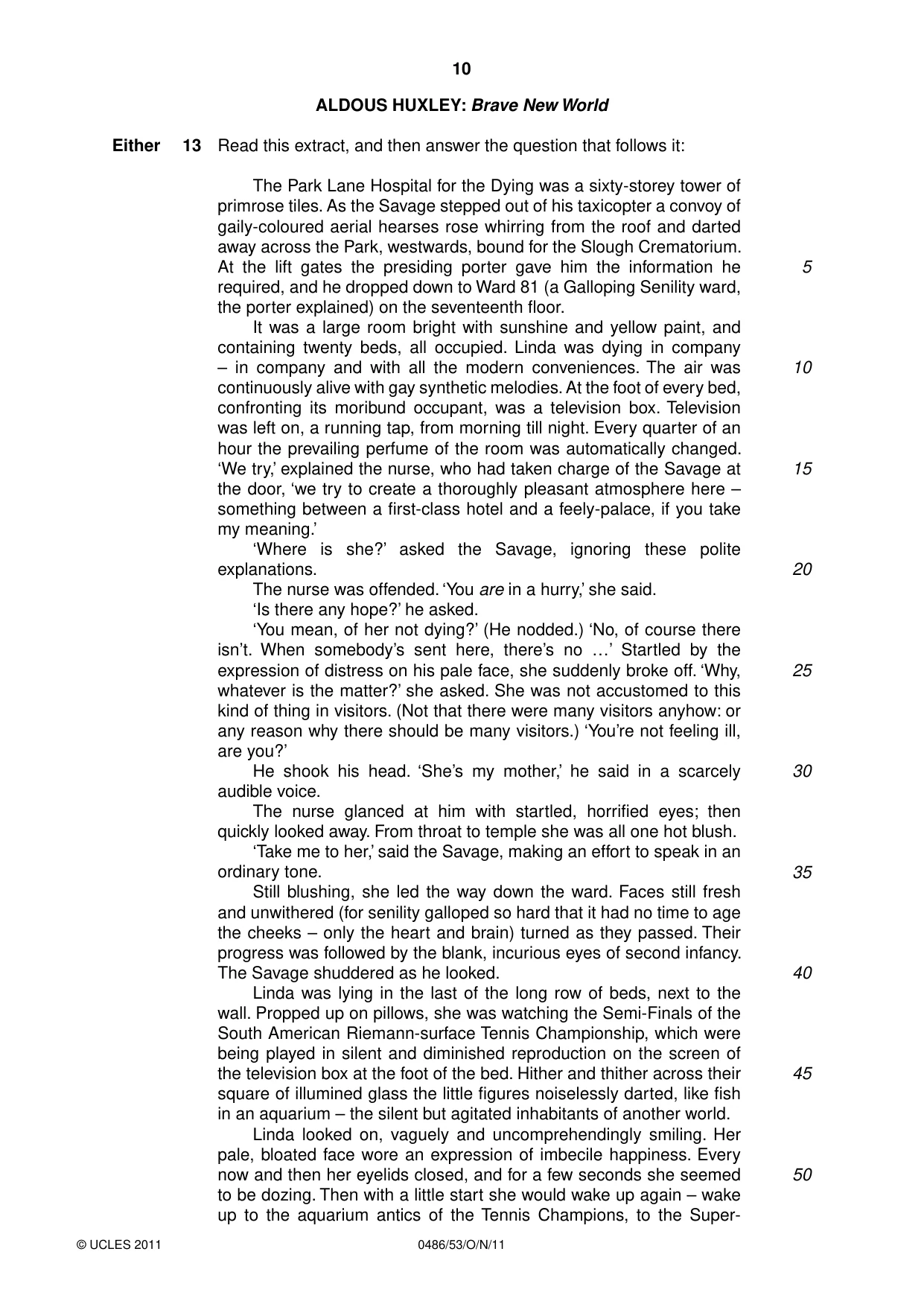Cambridge IGCSE English - Literature 0486 2011 Oct/Nov Paper 5 · Variant 3 question paper, page 10 of 16