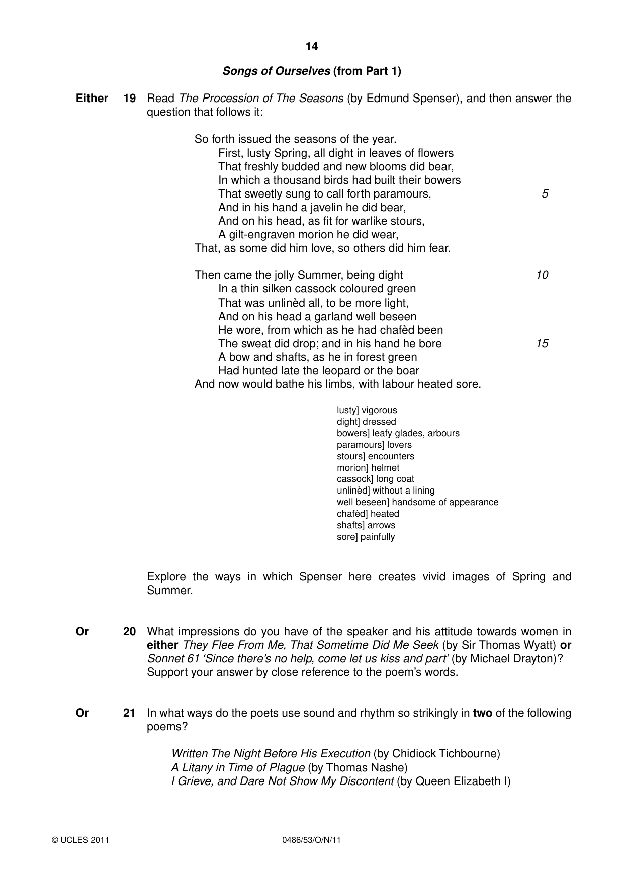 Cambridge IGCSE English - Literature 0486 2011 Oct/Nov Paper 5 · Variant 3 question paper, page 14 of 16