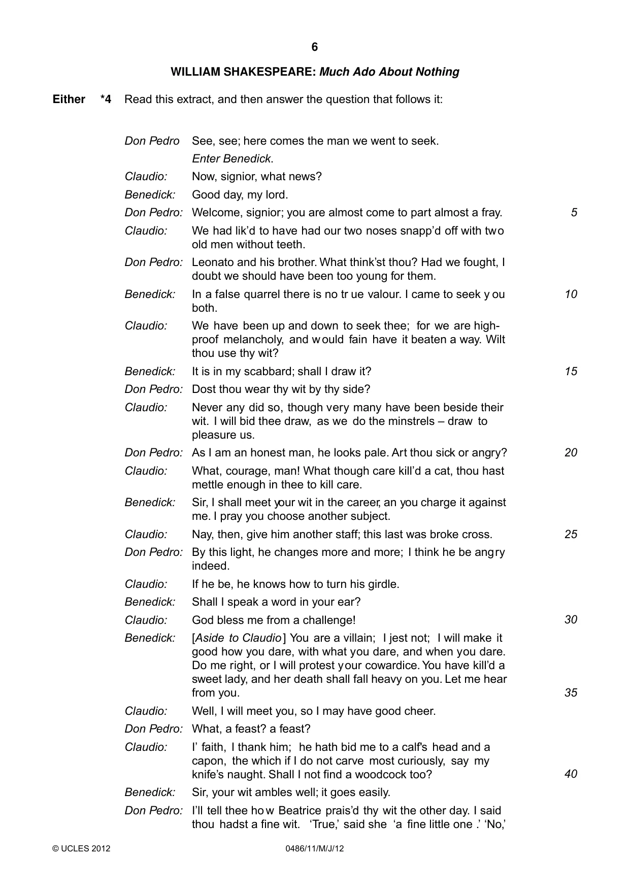 Cambridge IGCSE English - Literature 0486 2012 May/June Paper 1 · Variant 1 question paper, page 6 of 26