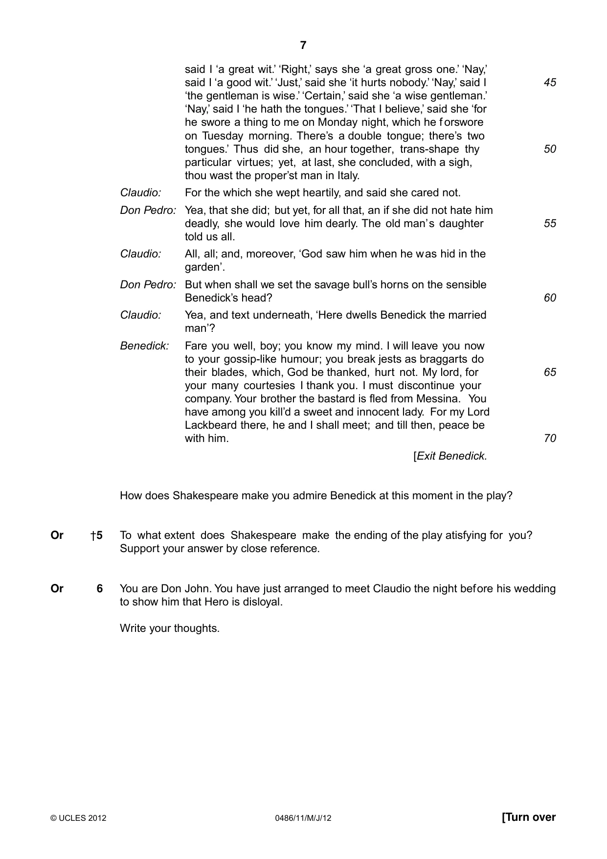 Cambridge IGCSE English - Literature 0486 2012 May/June Paper 1 · Variant 1 question paper, page 7 of 26