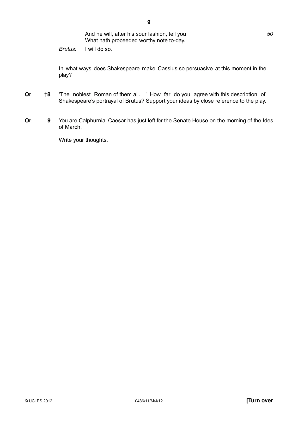 Cambridge IGCSE English - Literature 0486 2012 May/June Paper 1 · Variant 1 question paper, page 9 of 26