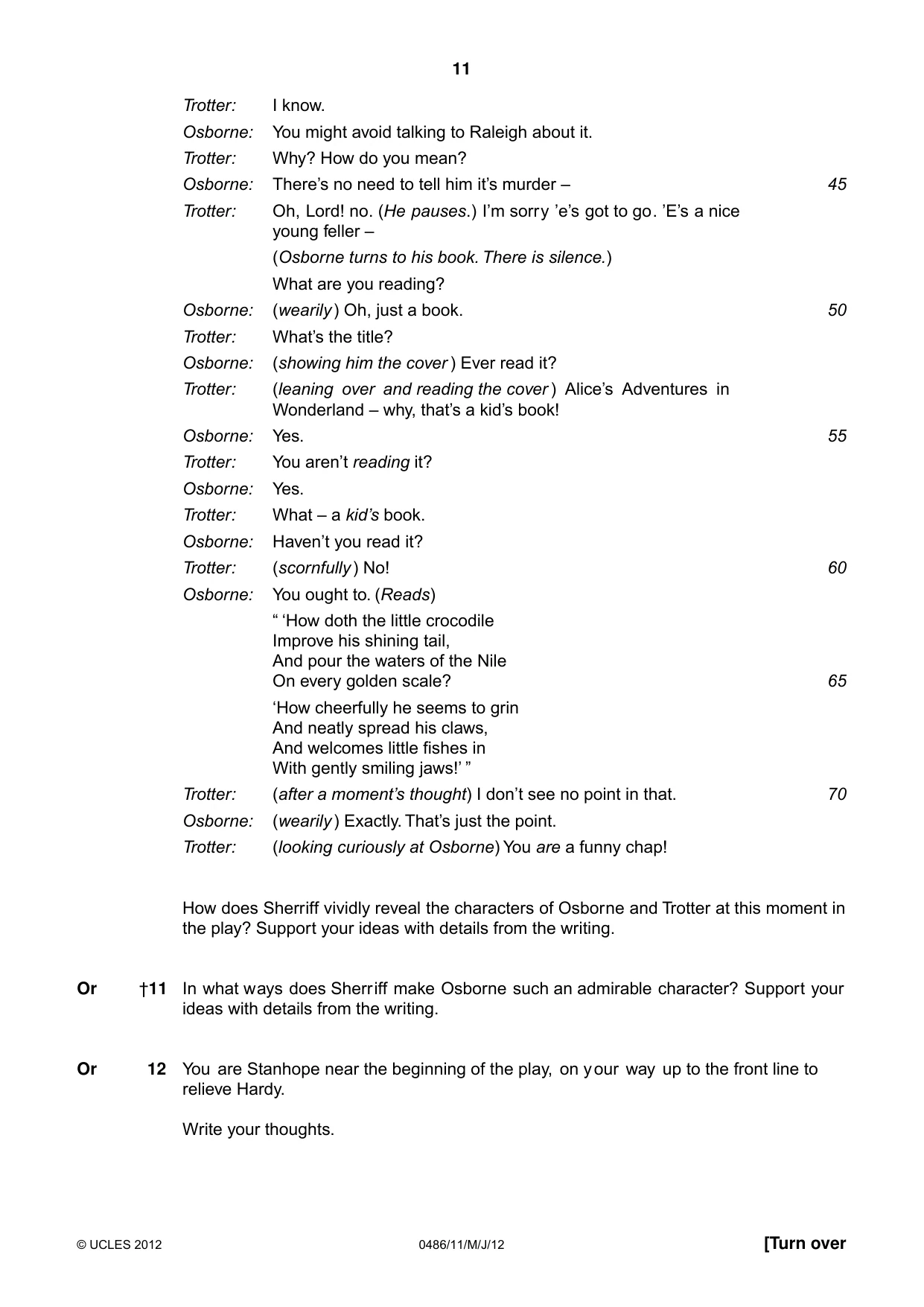Cambridge IGCSE English - Literature 0486 2012 May/June Paper 1 · Variant 1 question paper, page 11 of 26