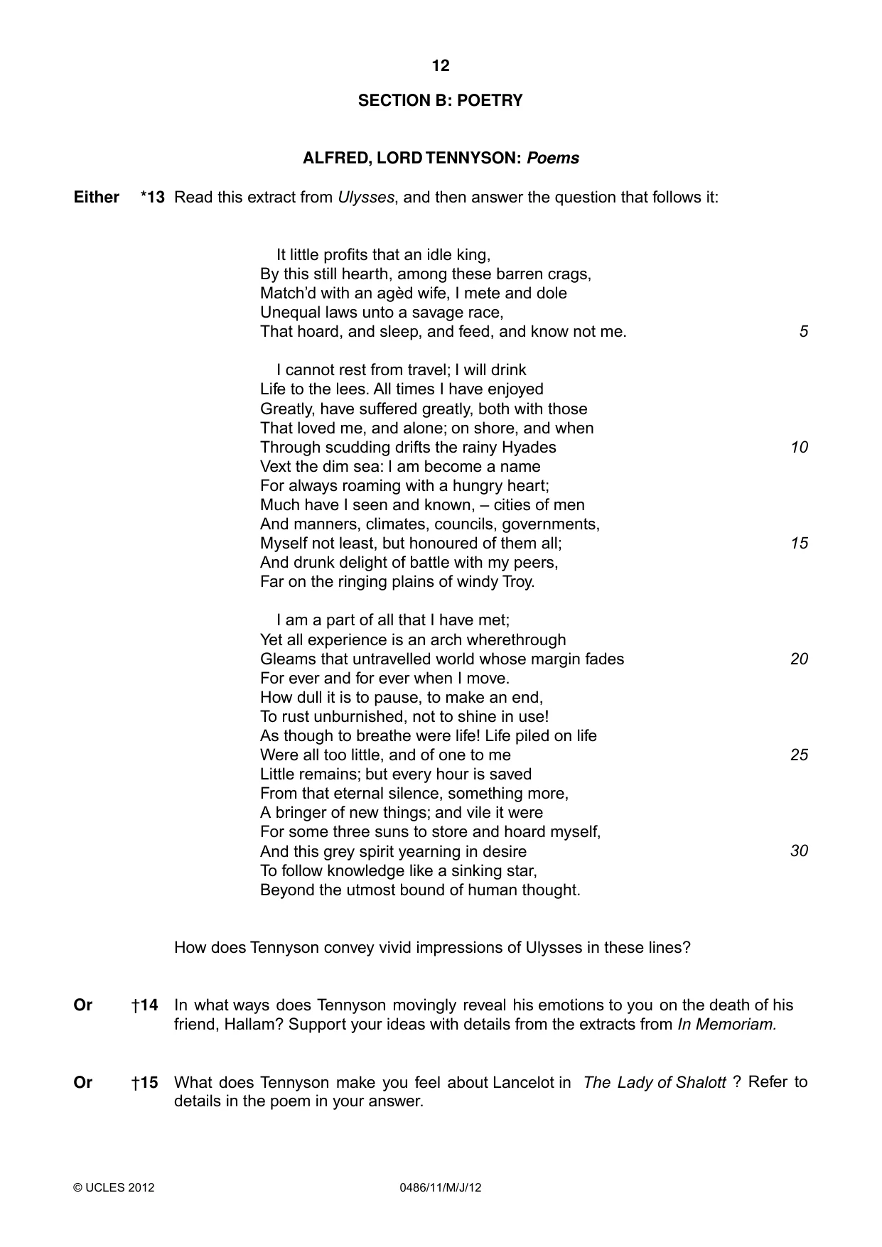 Cambridge IGCSE English - Literature 0486 2012 May/June Paper 1 · Variant 1 question paper, page 12 of 26