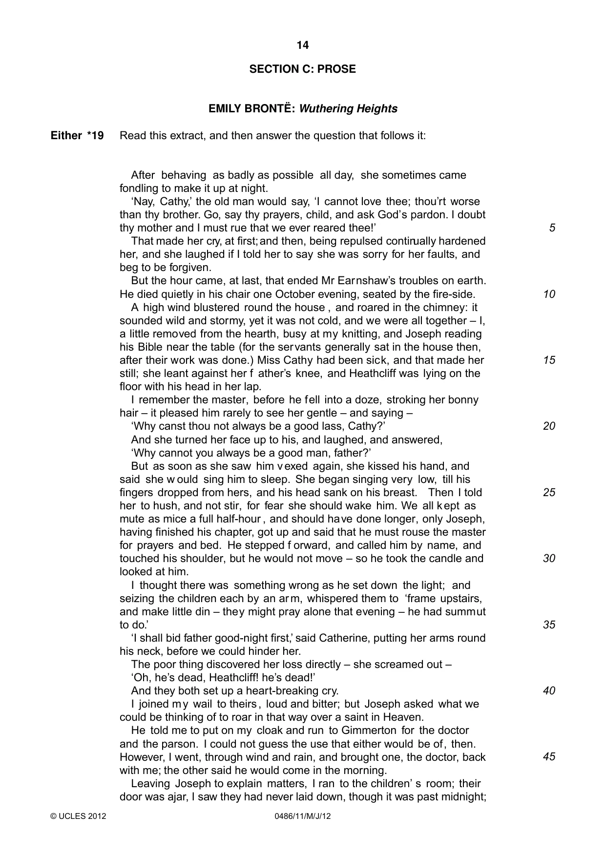 Cambridge IGCSE English - Literature 0486 2012 May/June Paper 1 · Variant 1 question paper, page 14 of 26