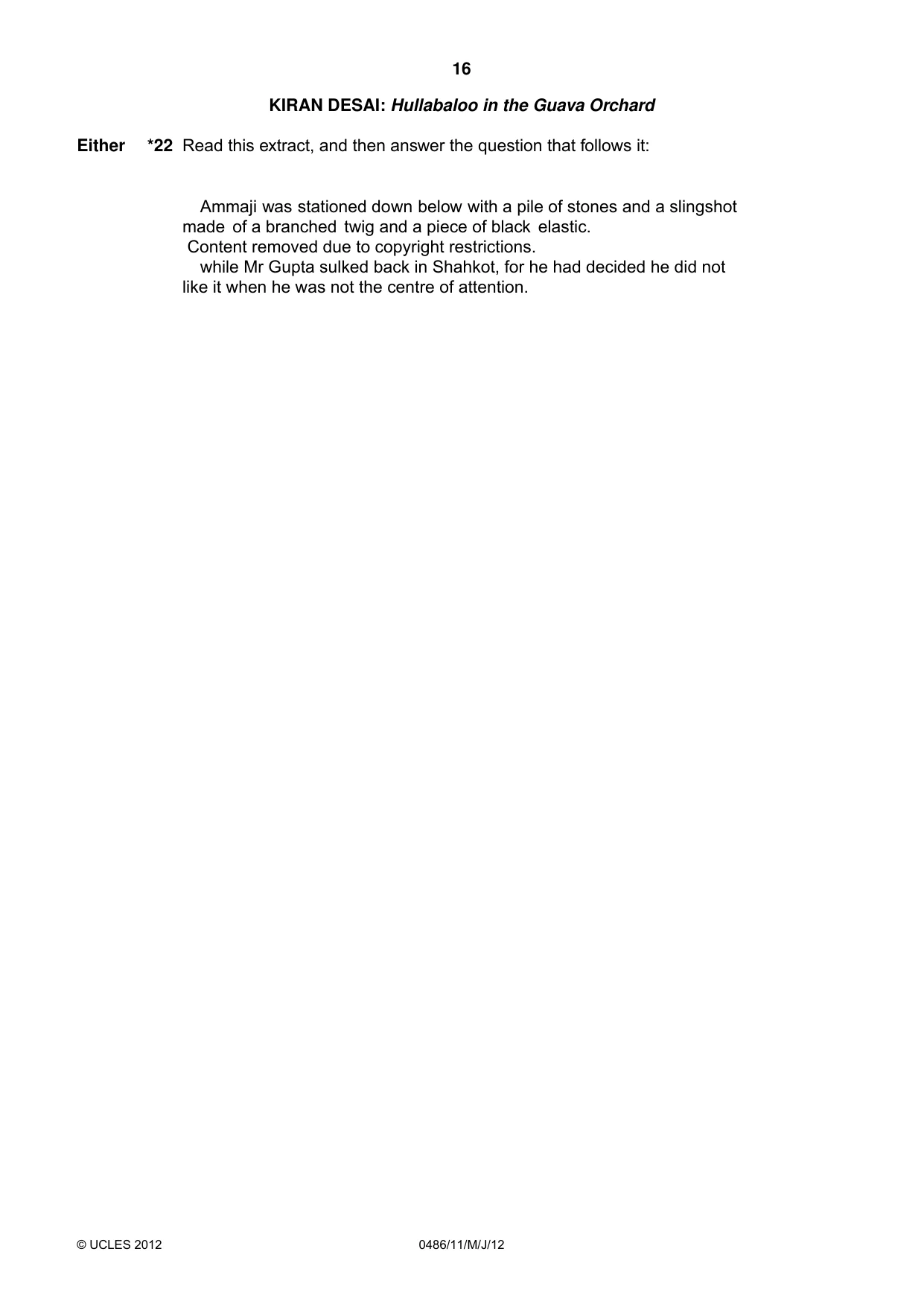 Cambridge IGCSE English - Literature 0486 2012 May/June Paper 1 · Variant 1 question paper, page 16 of 26
