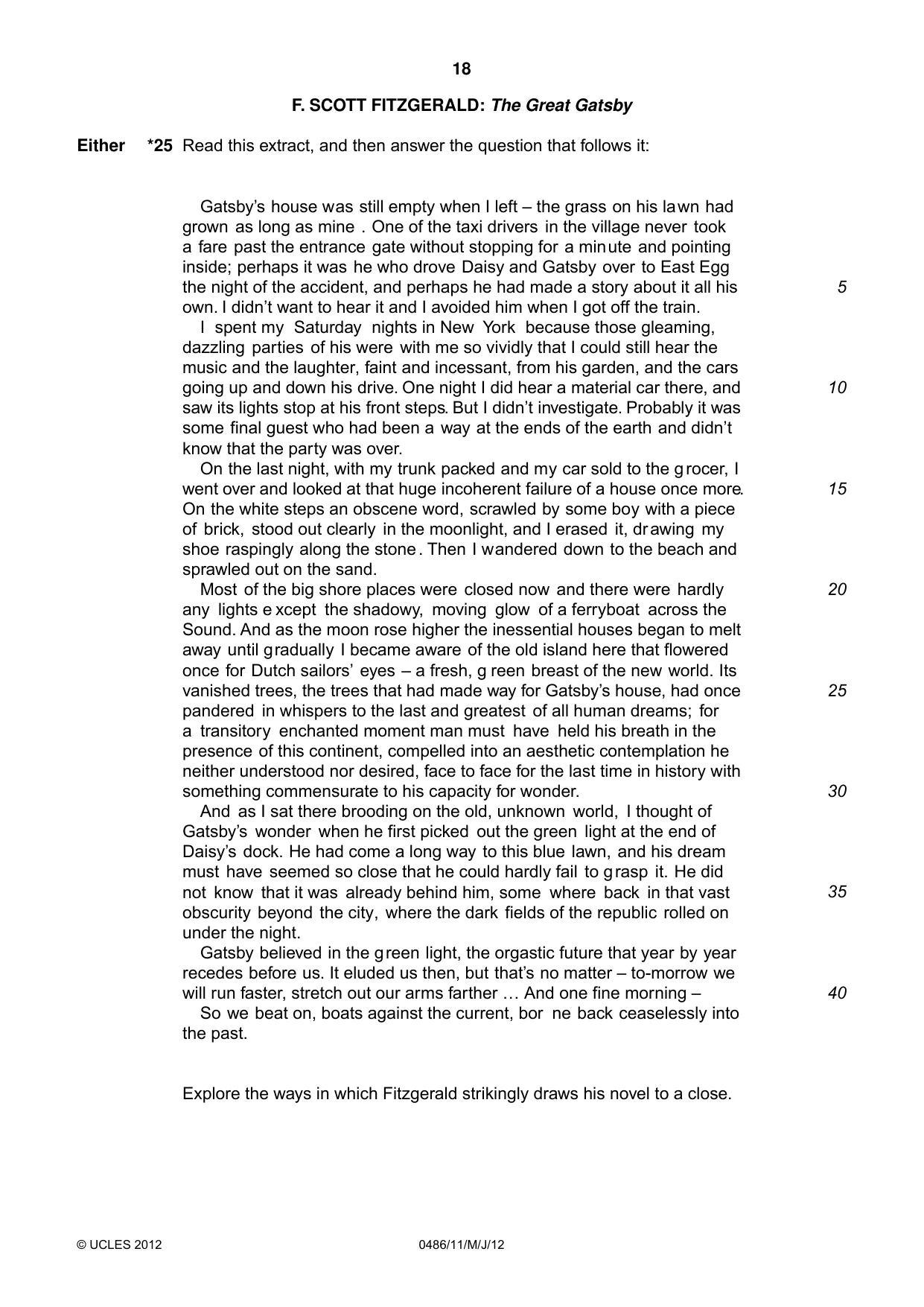 Cambridge IGCSE English - Literature 0486 2012 May/June Paper 1 · Variant 1 question paper, page 18 of 26