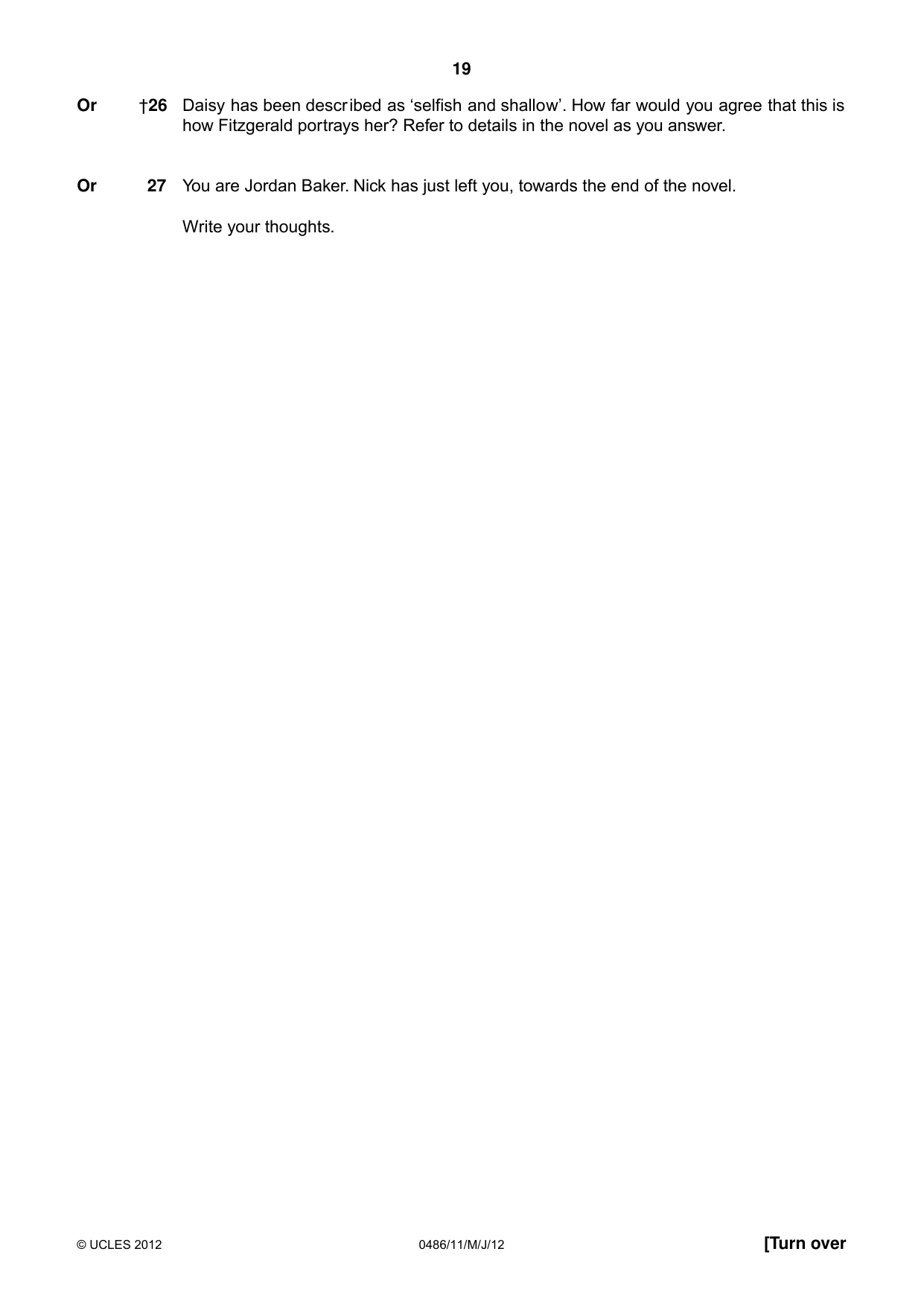 Cambridge IGCSE English - Literature 0486 2012 May/June Paper 1 · Variant 1 question paper, page 19 of 26