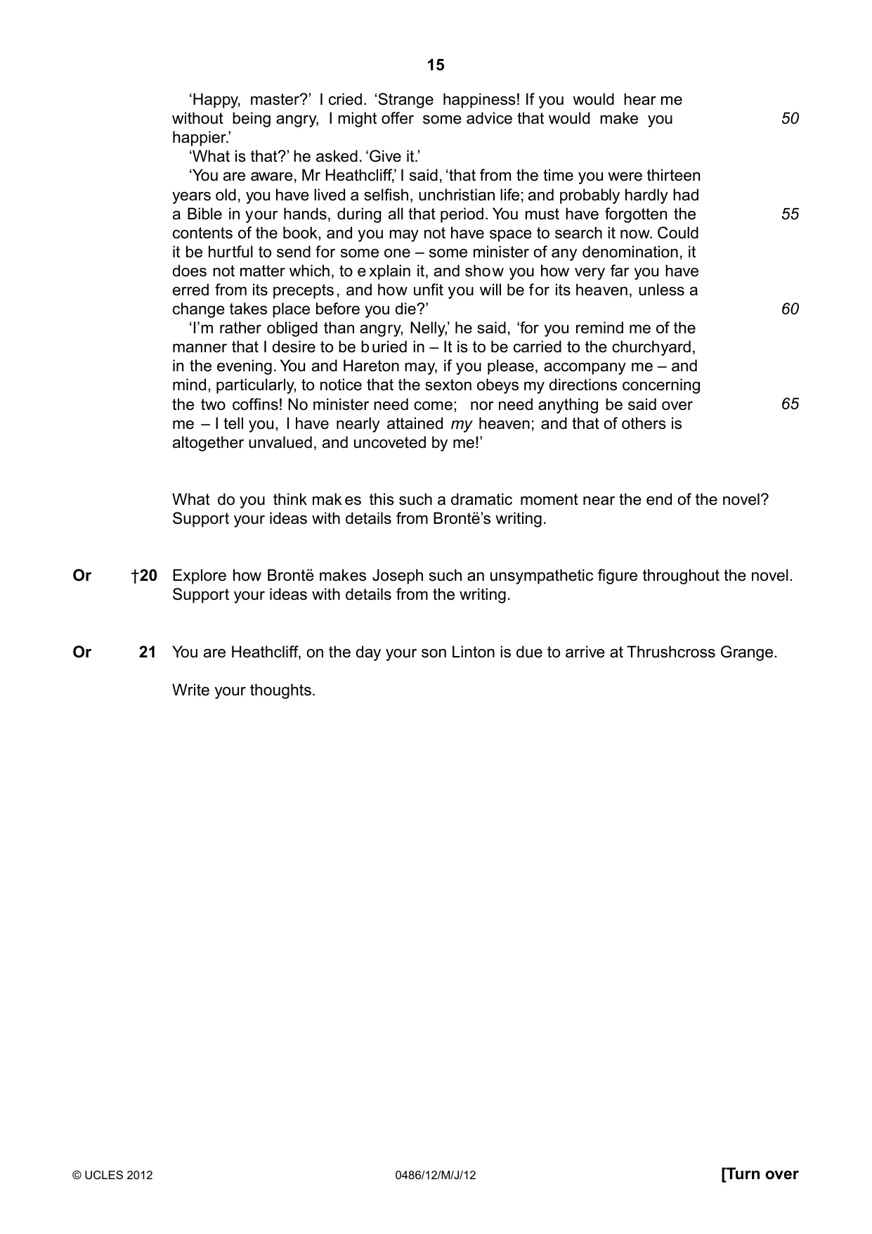 Cambridge IGCSE English - Literature 0486 2012 May/June Paper 1 · Variant 2 question paper, page 15 of 25