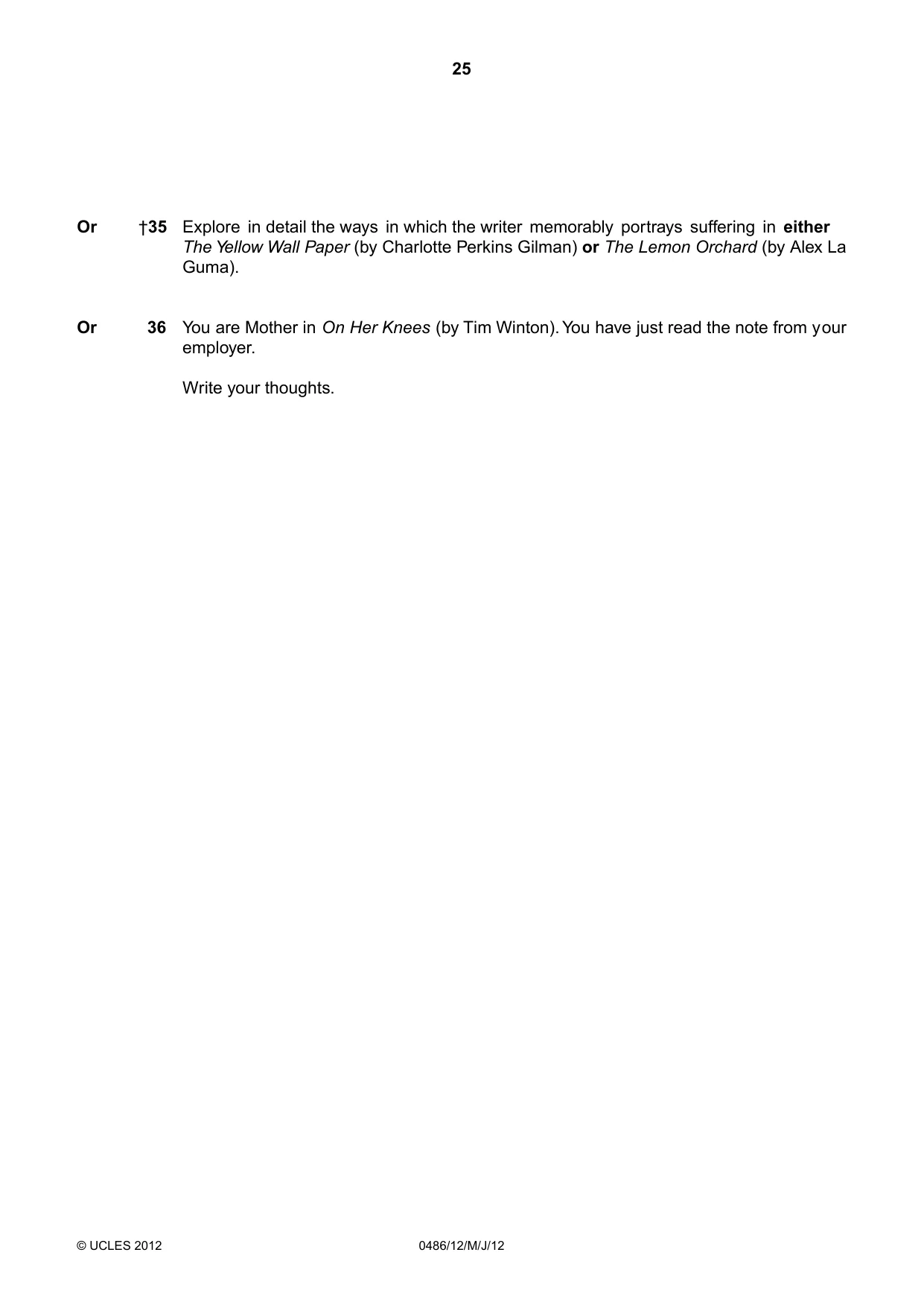 Cambridge IGCSE English - Literature 0486 2012 May/June Paper 1 · Variant 2 question paper, page 24 of 25