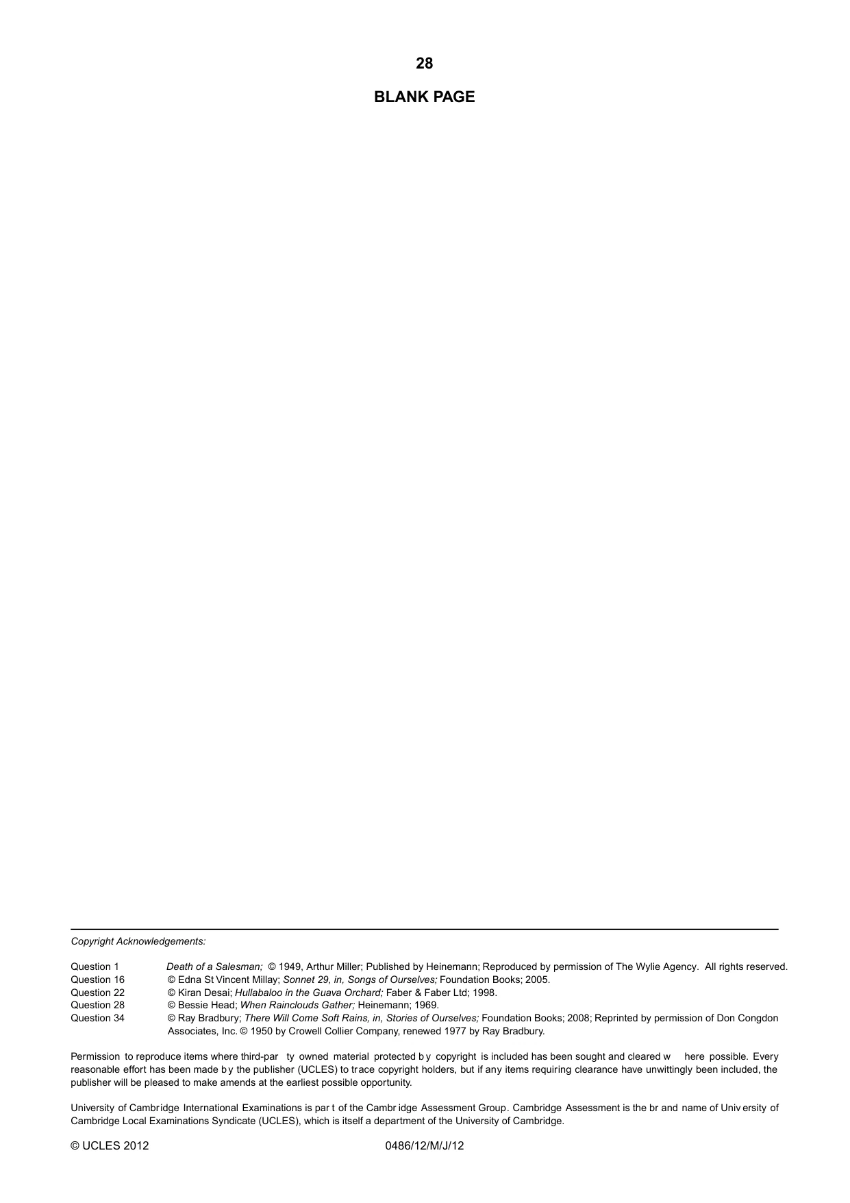 Cambridge IGCSE English - Literature 0486 2012 May/June Paper 1 · Variant 2 question paper, page 25 of 25