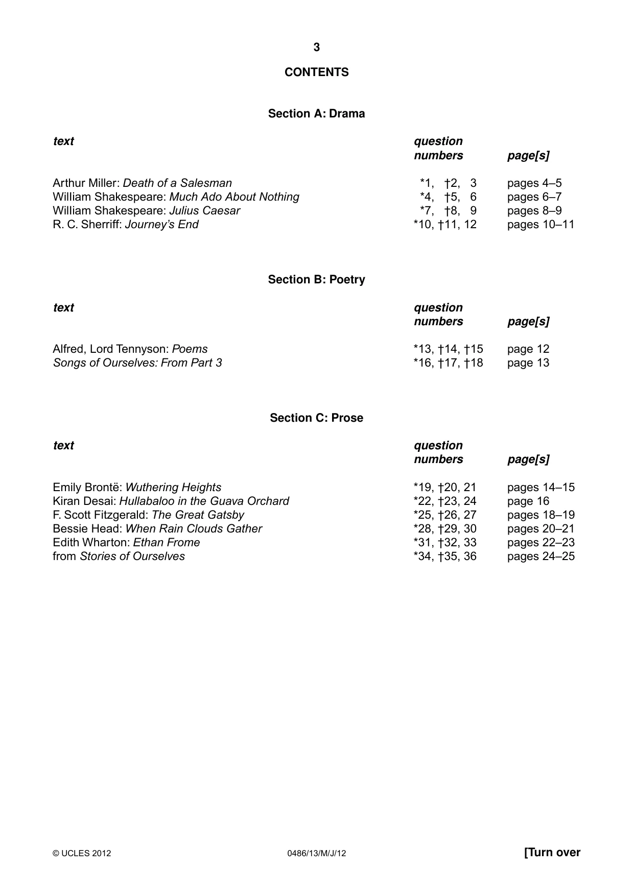 Cambridge IGCSE English - Literature 0486 2012 May/June Paper 1 · Variant 3 question paper, page 3 of 26