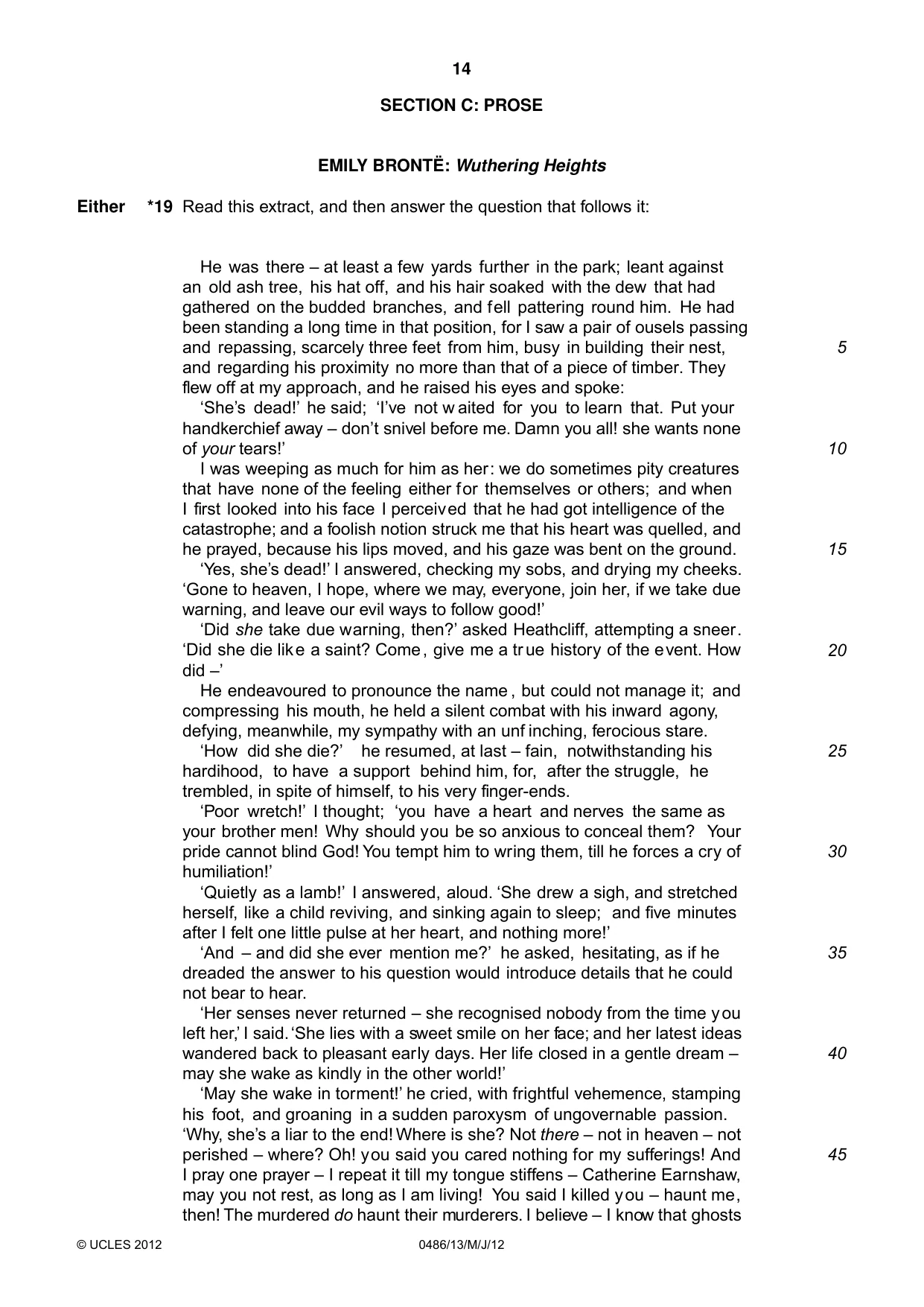 Cambridge IGCSE English - Literature 0486 2012 May/June Paper 1 · Variant 3 question paper, page 14 of 26