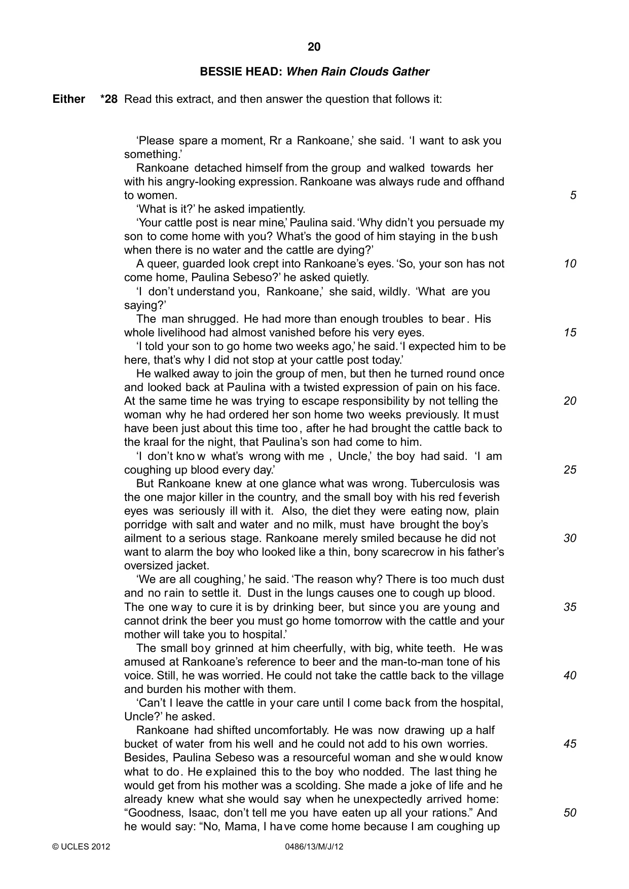 Cambridge IGCSE English - Literature 0486 2012 May/June Paper 1 · Variant 3 question paper, page 20 of 26