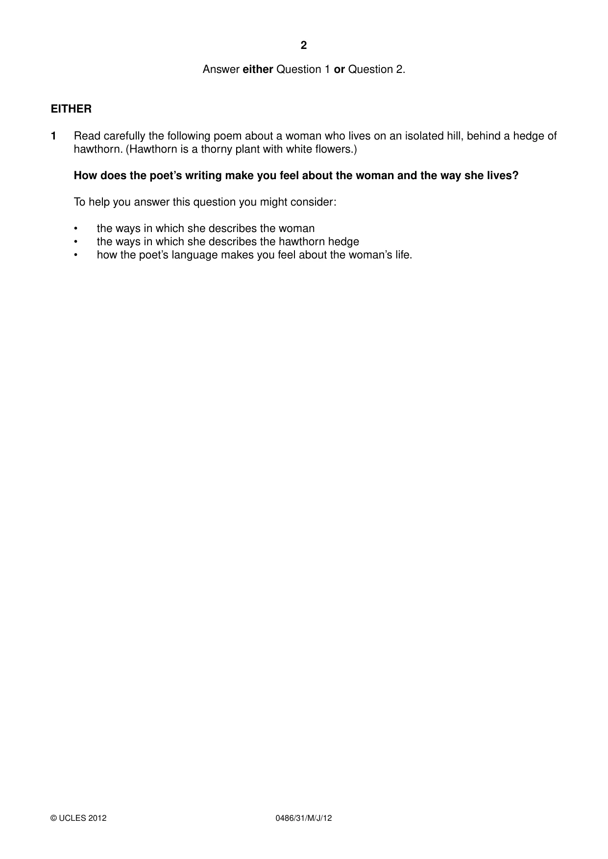 Cambridge IGCSE English - Literature 0486 2012 May/June Paper 3 · Variant 1 question paper, page 2 of 8
