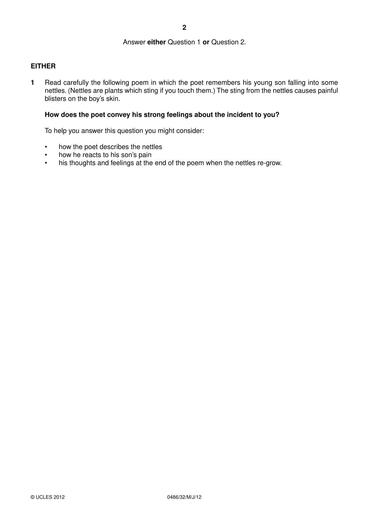 Cambridge IGCSE English - Literature 0486 2012 May/June Paper 3 · Variant 2 question paper, page 2 of 8