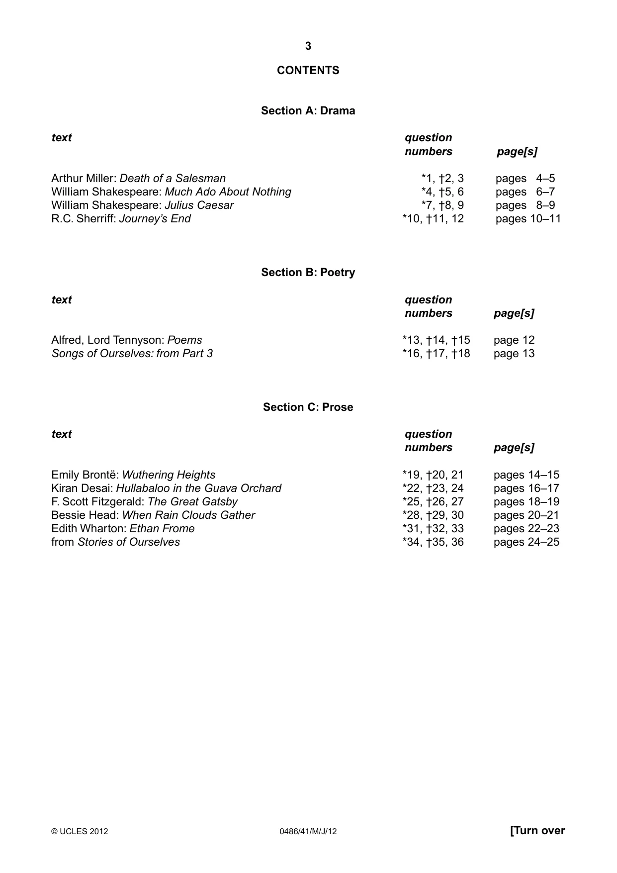 Cambridge IGCSE English - Literature 0486 2012 May/June Paper 4 · Variant 1 question paper, page 3 of 26