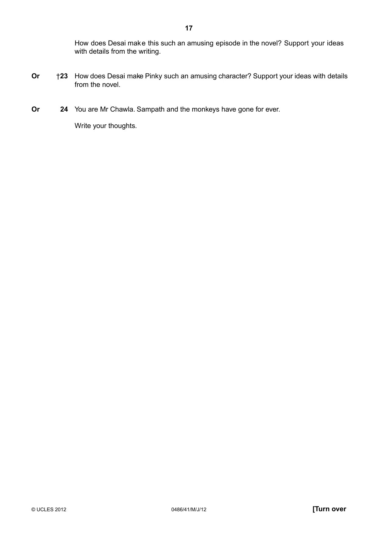 Cambridge IGCSE English - Literature 0486 2012 May/June Paper 4 · Variant 1 question paper, page 17 of 26