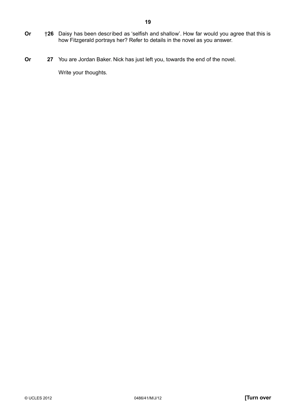 Cambridge IGCSE English - Literature 0486 2012 May/June Paper 4 · Variant 1 question paper, page 19 of 26